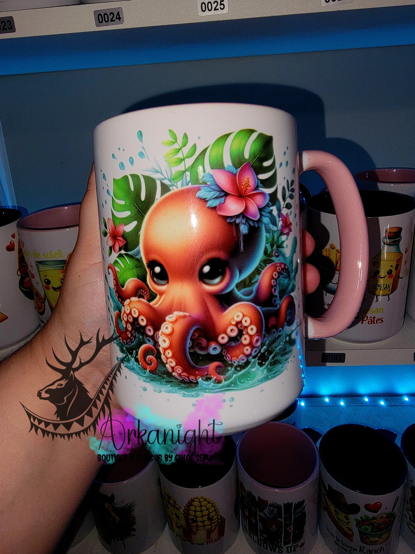 Tasse en céramique sur commande - Monstera & animals - Pieuvre