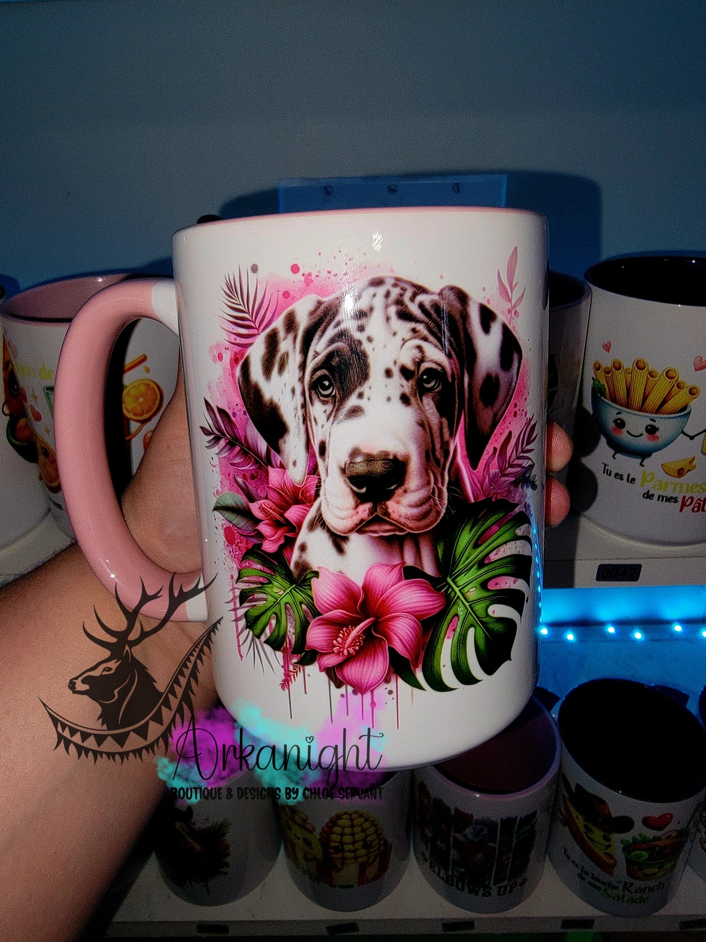 Tasse en céramique sur commande - Monstera & Chien - Grand Danois Alerquin
