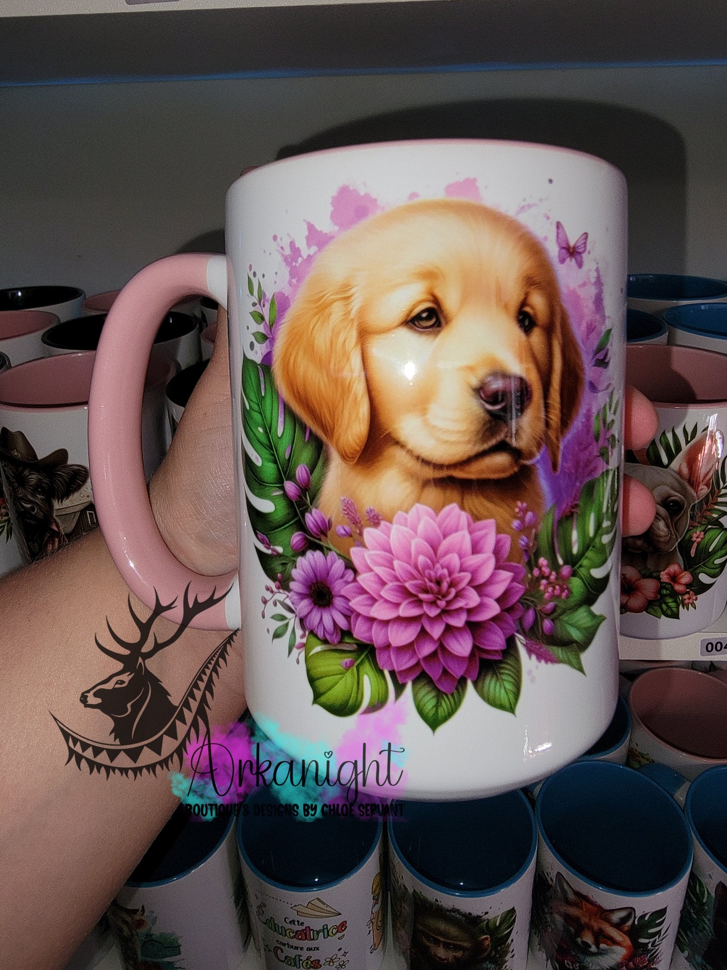 Tasse en céramique sur commande - Monstera & Chiot - Golden Retriever