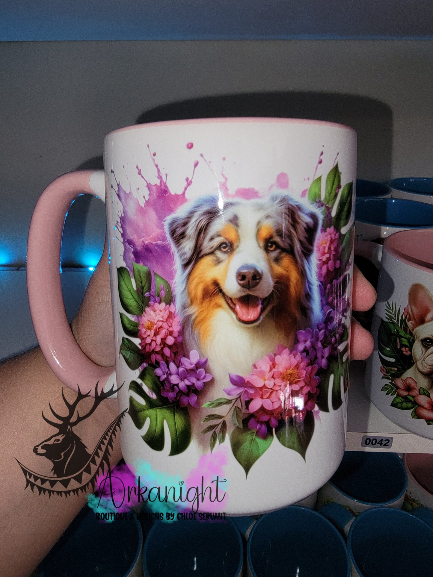 Tasse en céramique sur commande - Monstera & Chien - Berger Australien