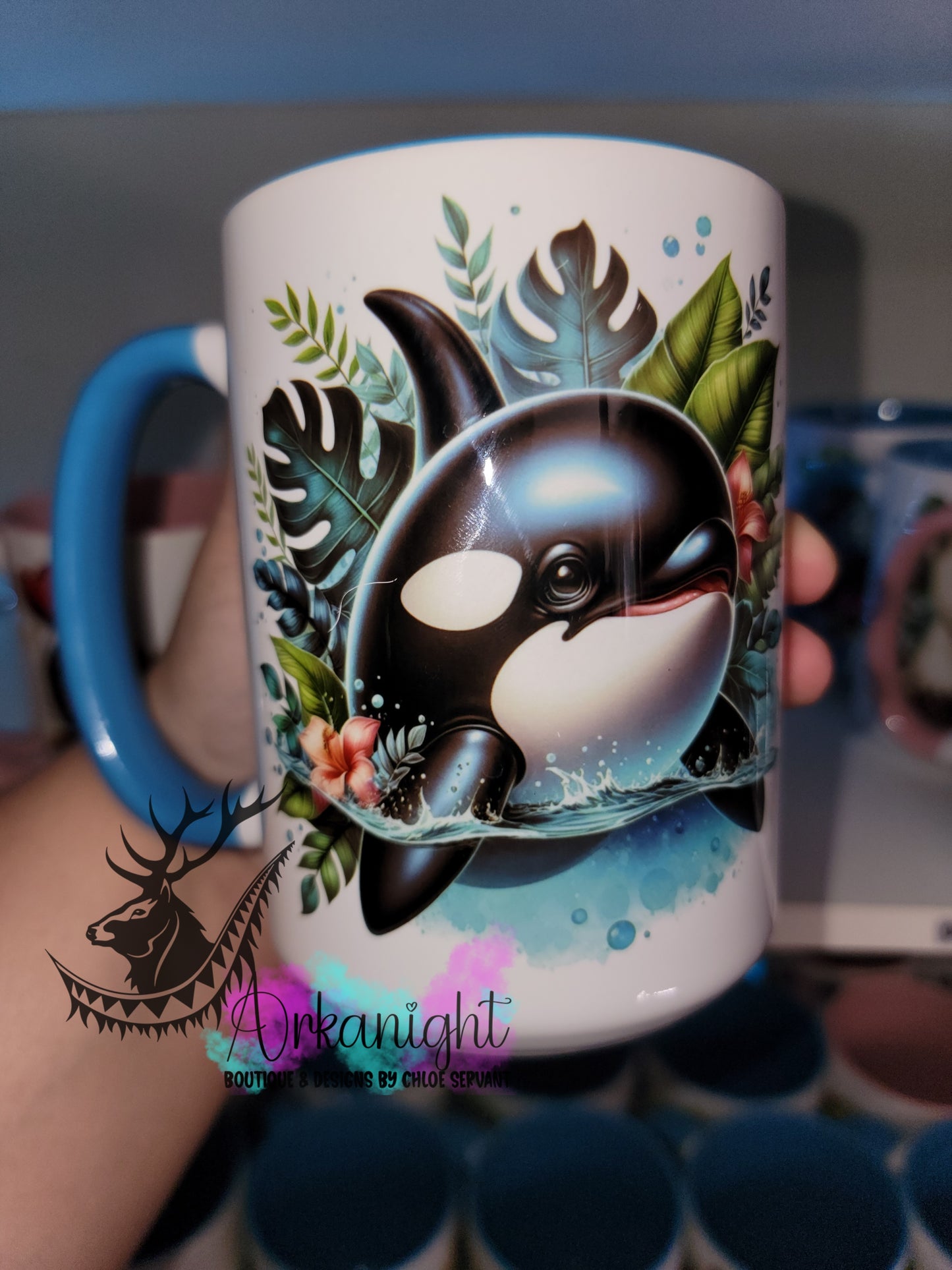 Tasse en céramique sur commande - Monstera & Animals - Baby Orca