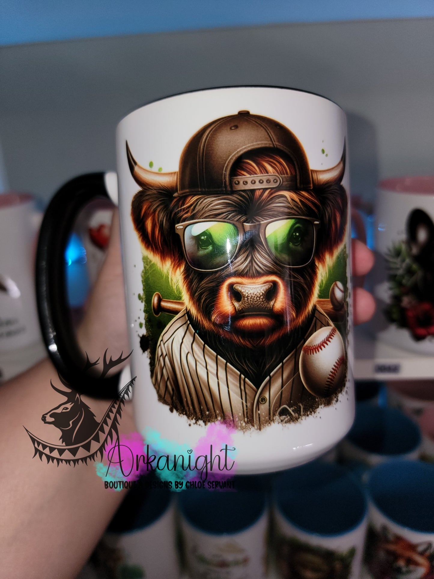 Tasse en céramique sur commande - Highland Cow - Baseball