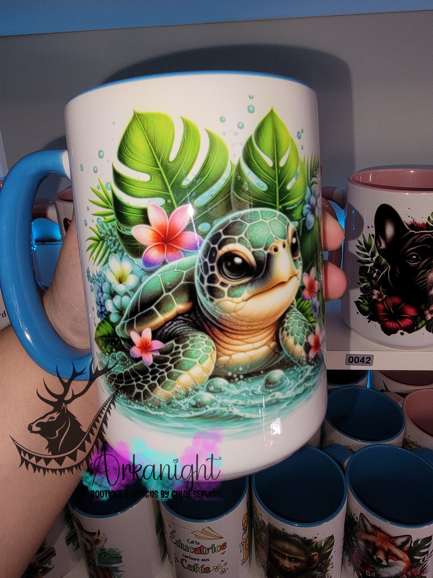 Tasse en céramique sur commande - Monstera & Animals - Tortue de mer - 01