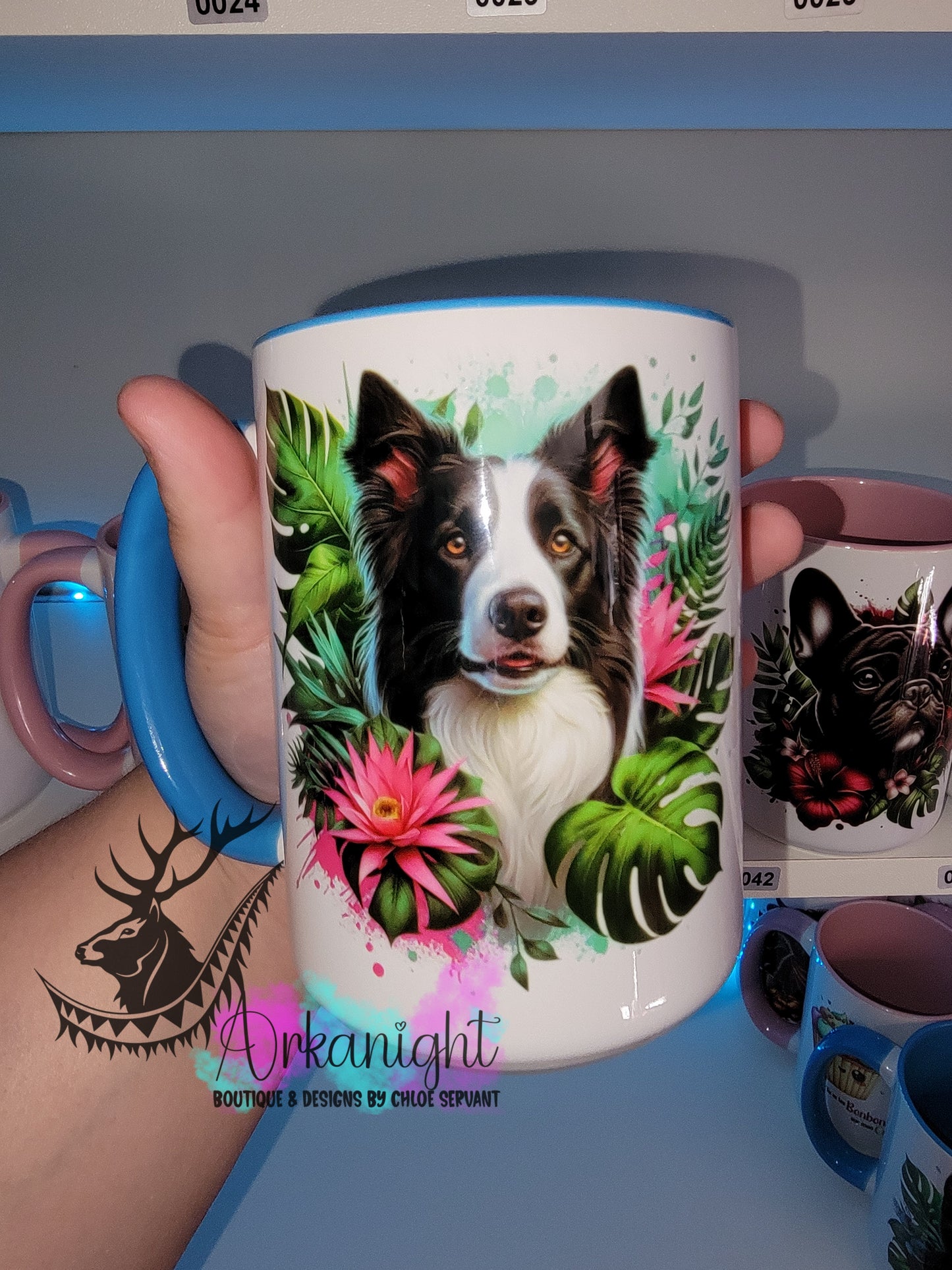 Tasse en céramique sur commande - Monstera & Dog - Border Collie