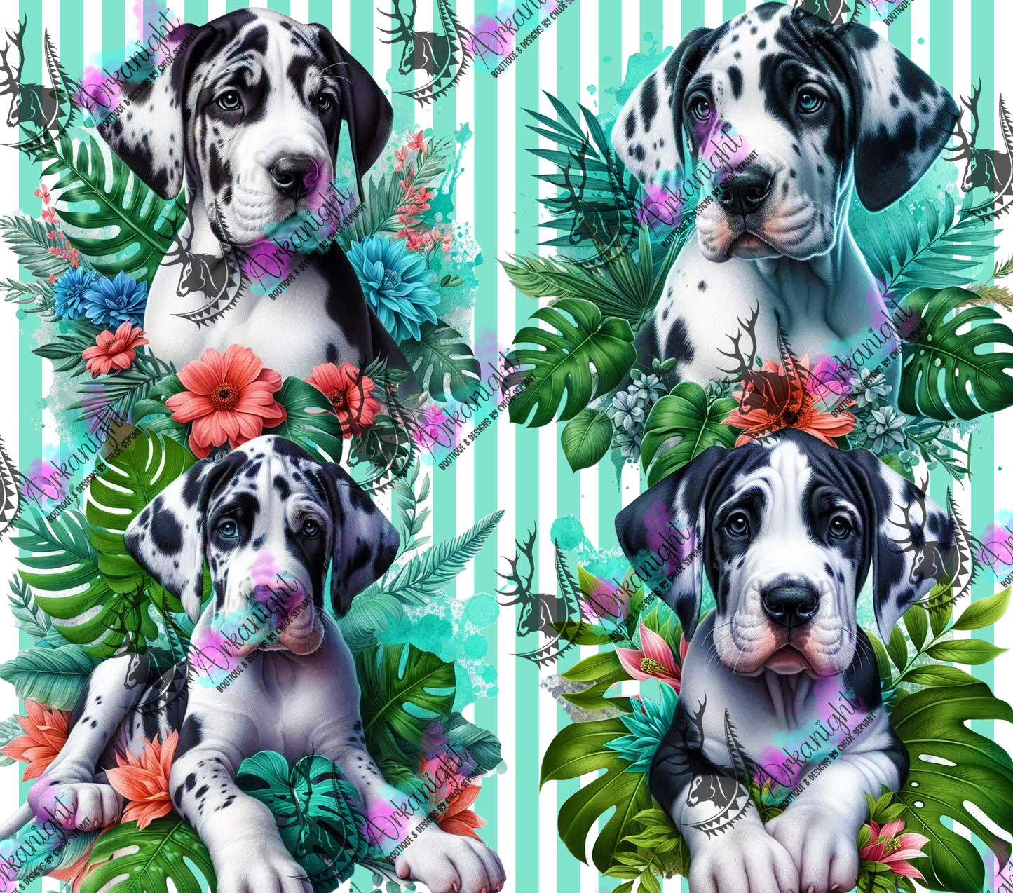 Numérique - Collection Monstera & Chiot 2025 - Great Dane Arlequin- Turquoise