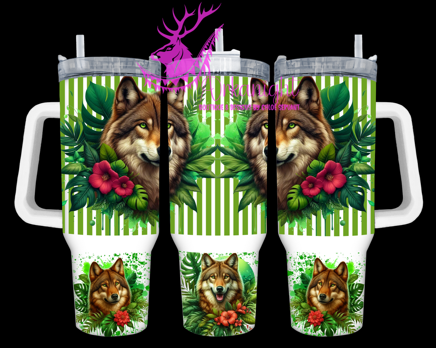 Gourde 40 oz sur commande - Collection Monstera & Animals - Loup Brun