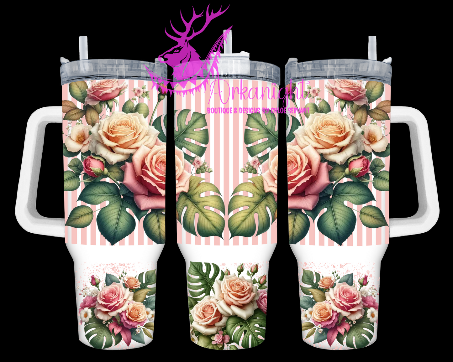Gourde 40 oz sur commande - Collection Monstera & Fleurs - Rose