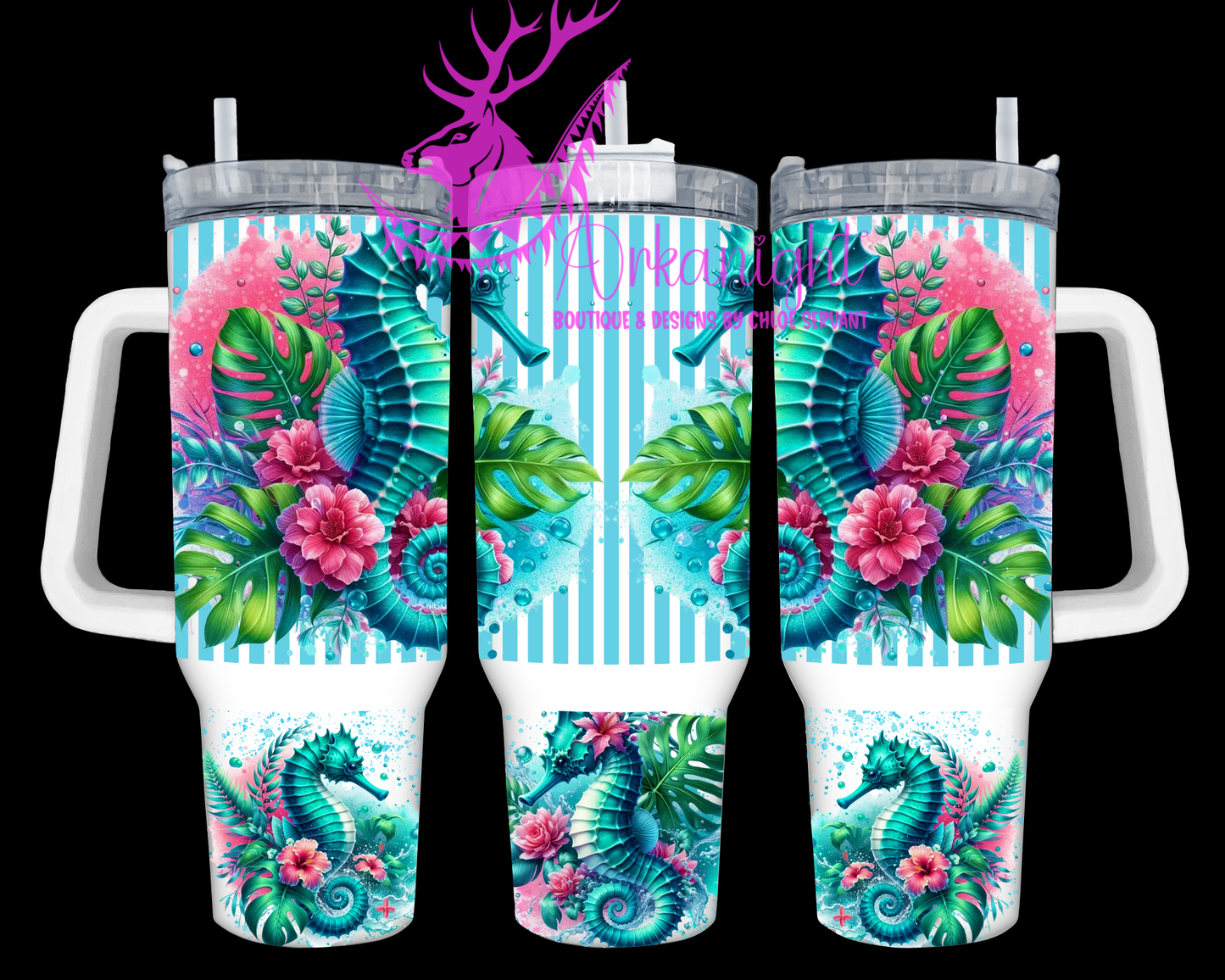 Gourde 40 oz sur commande - Collection Monstera & Animals - Seahorse