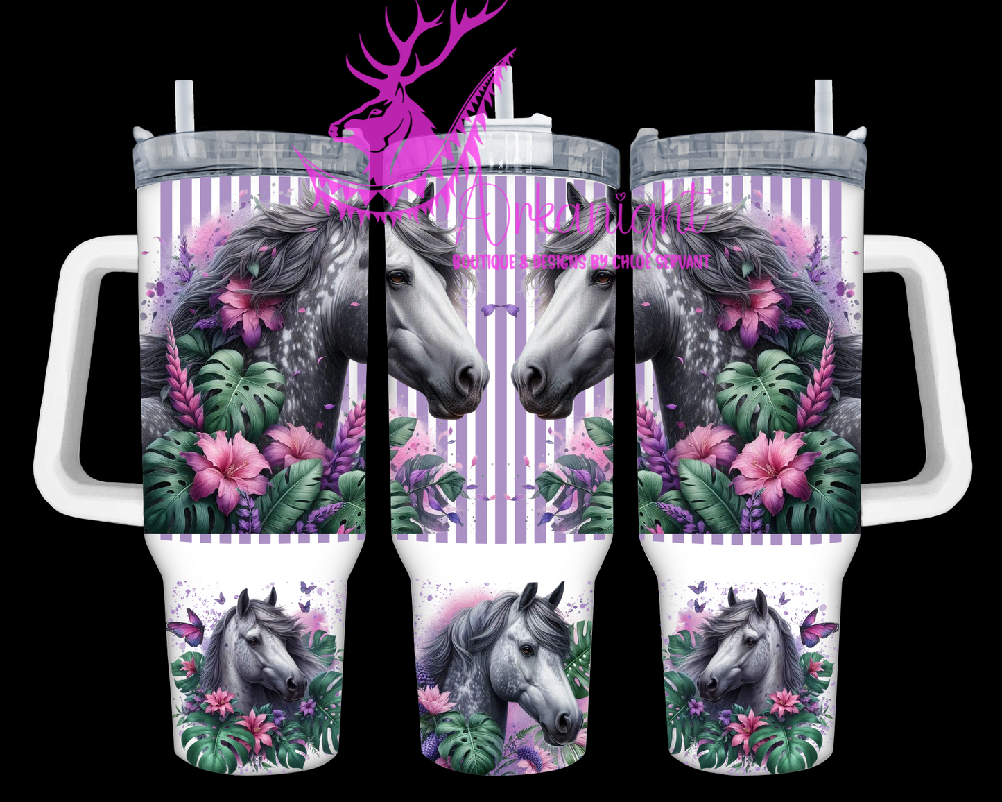 Gourde 40 oz sur commande - Collection Monstera & Animals- Grey Horses