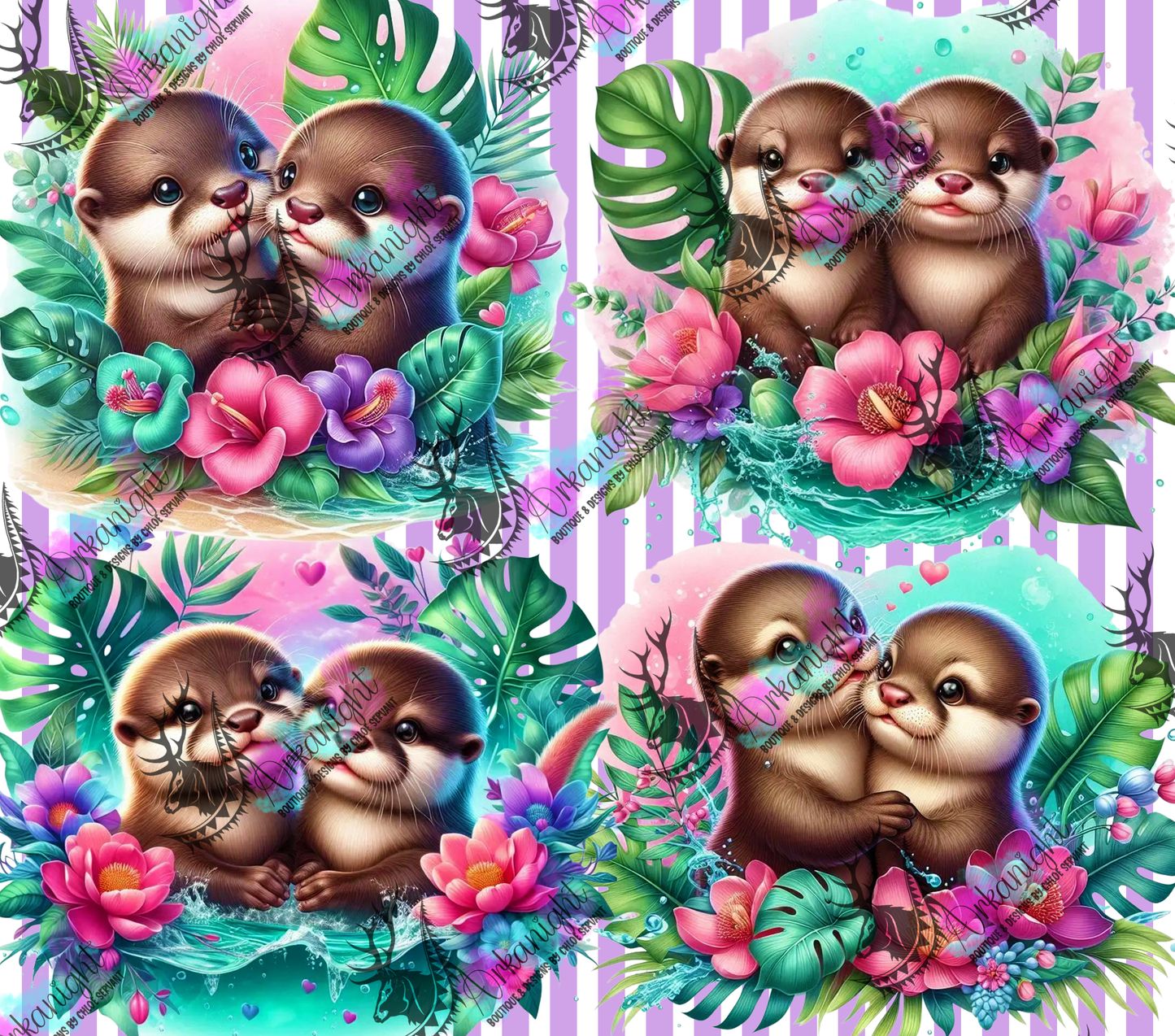 Numérique - Collection Monstera & Animals - Couple de loutres