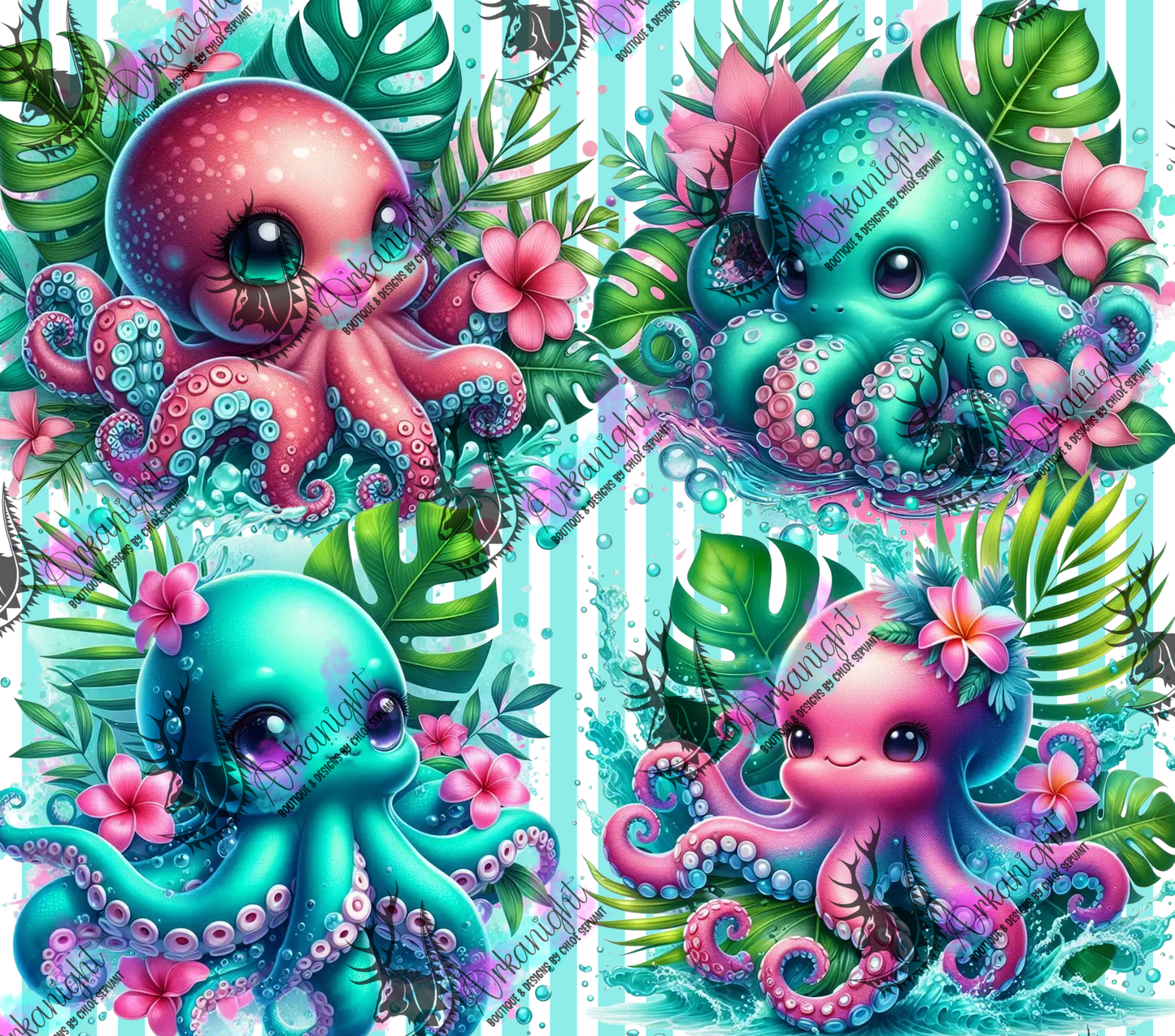 Numérique - Collection Monstera & Animals - Pieuvre Turquoise & Rose