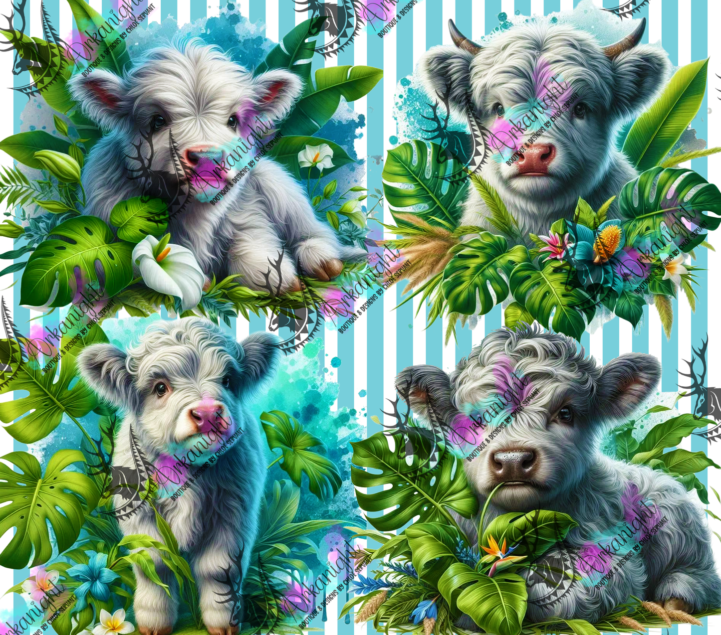 Numérique - Collection Monstera & Animals - Highland Cow grise