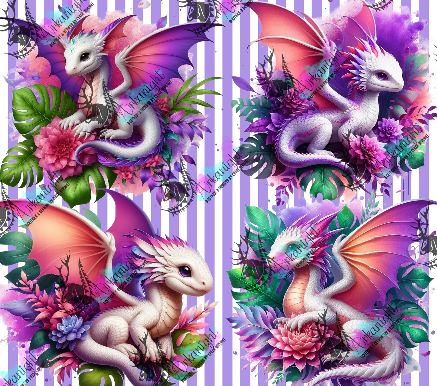 Numérique - Collection Monstera & Bébé Dragon - Blanc, Mauve et pêche