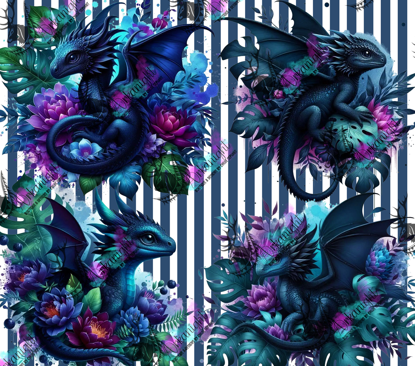 Numérique - Collection Monstera & Bébé Dragon - Bleu Marine
