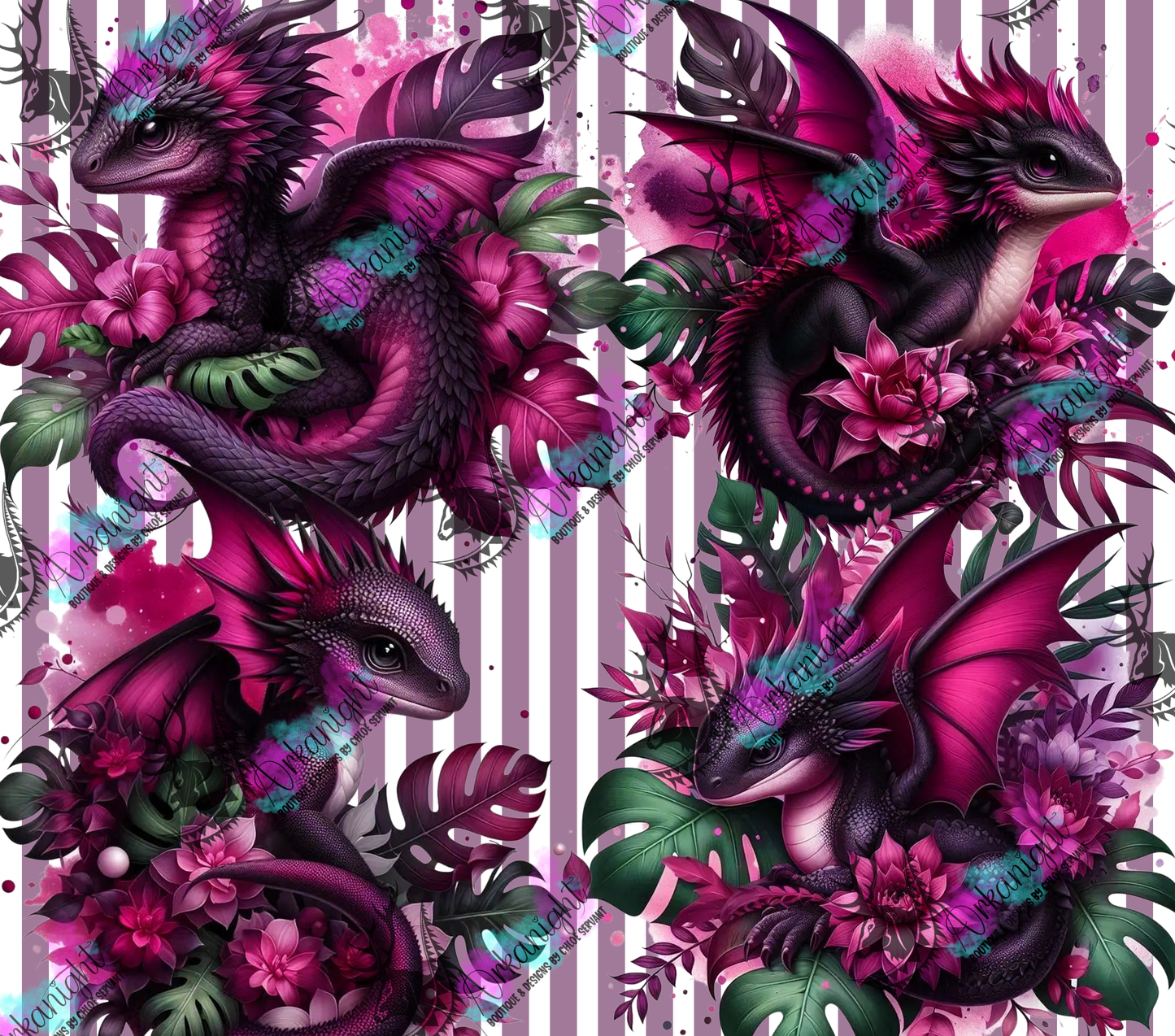 Numérique - Collection Monstera & Bébé Dragon - Mauve Foncé & Fushia