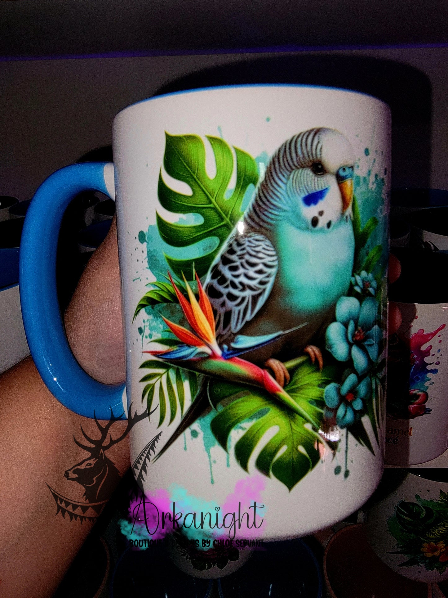 Tasse en céramique sur commande - Monstera & Animals - Peruche Bleue