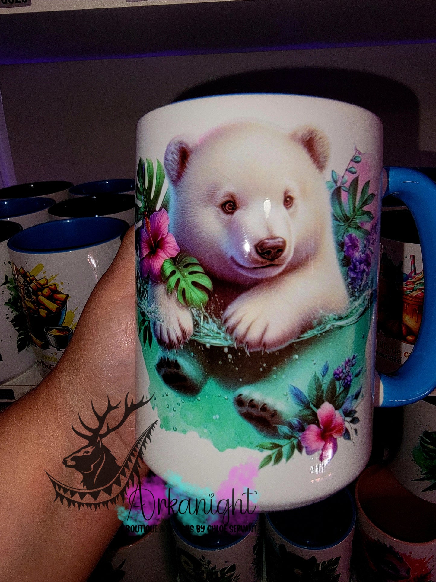 Tasse en céramique sur commande - Monstera & Animals - Bébé Ours polaire - Polar bear