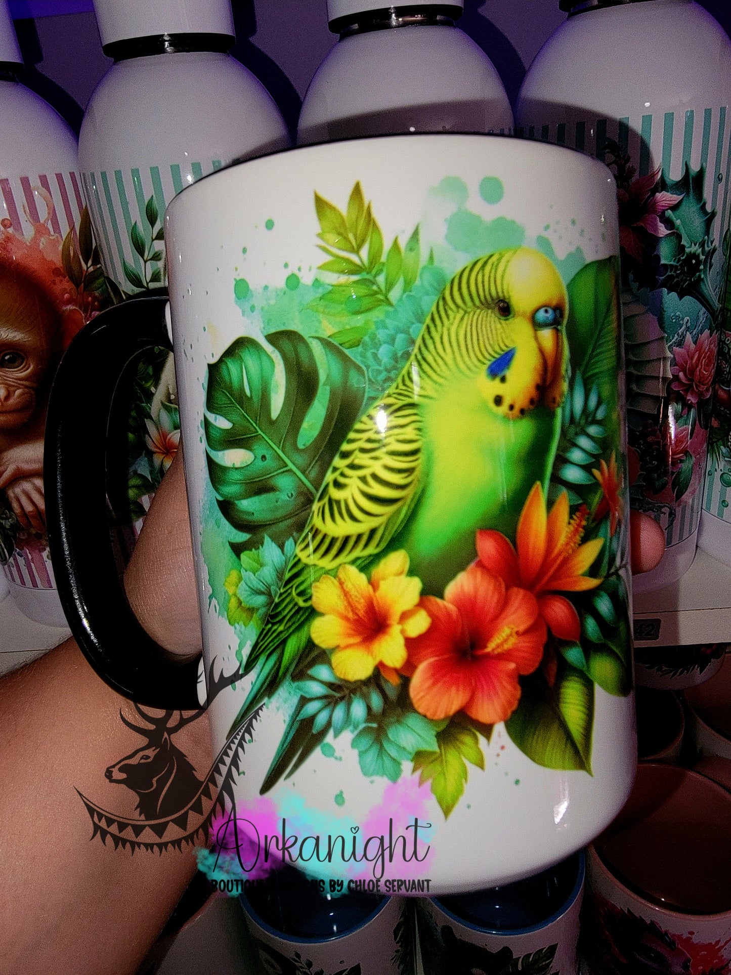 Tasse en céramique sur commande - Monstera & Animals - Peruche verte