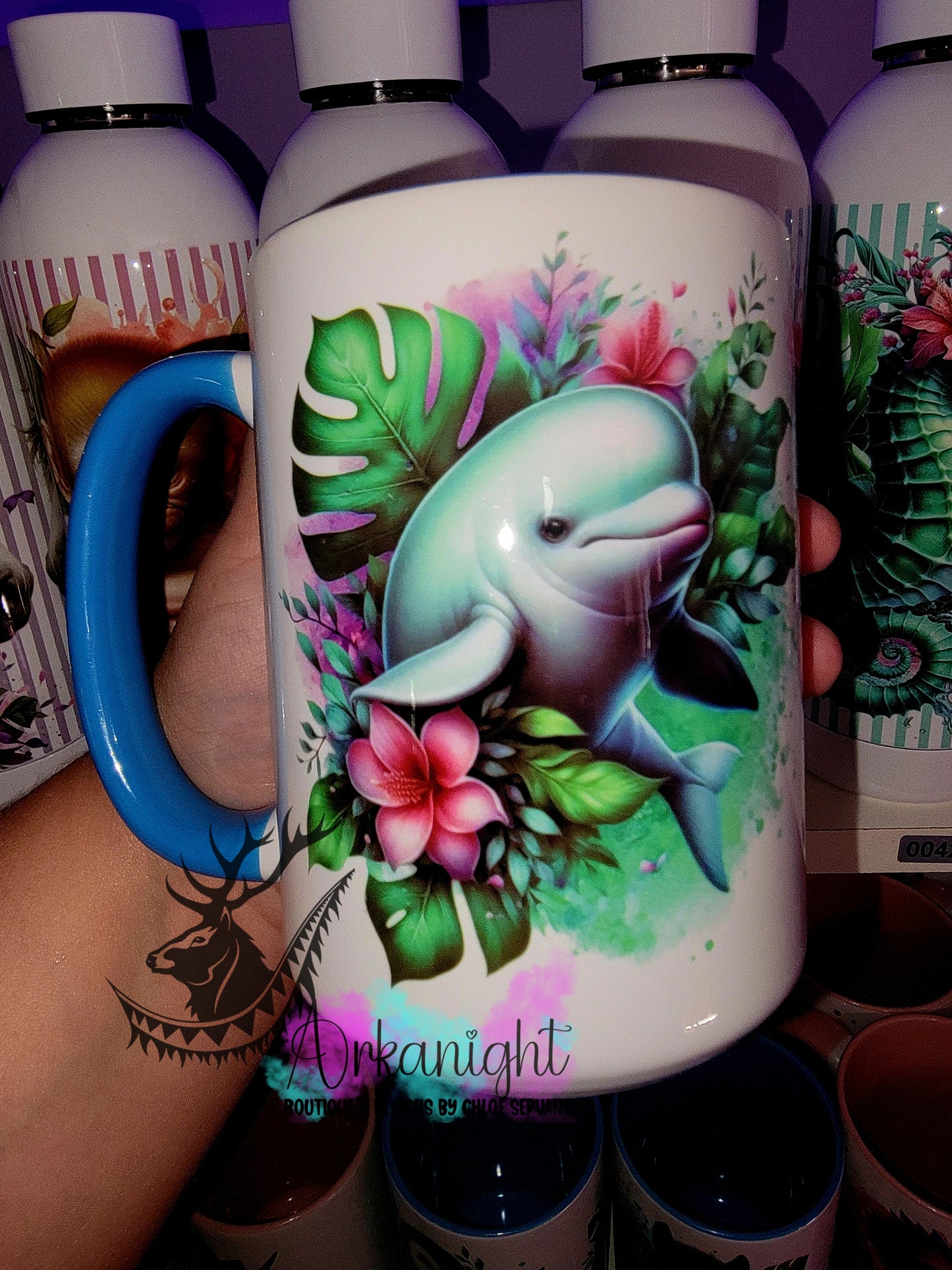 Tasse en céramique sur commande - Monstera & Animals - Beluga