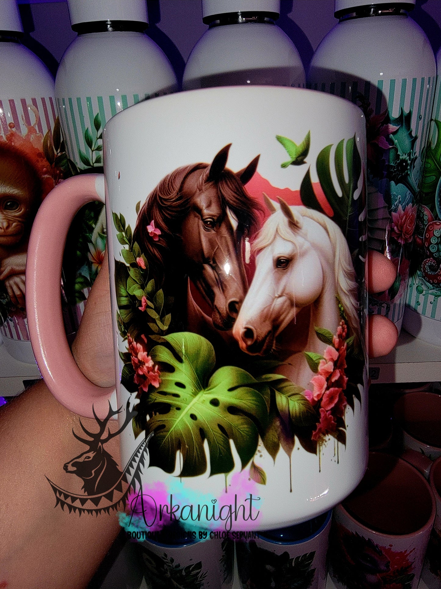 Tasse en céramique sur commande - Monstera & Animals - Couple de Chevaux
