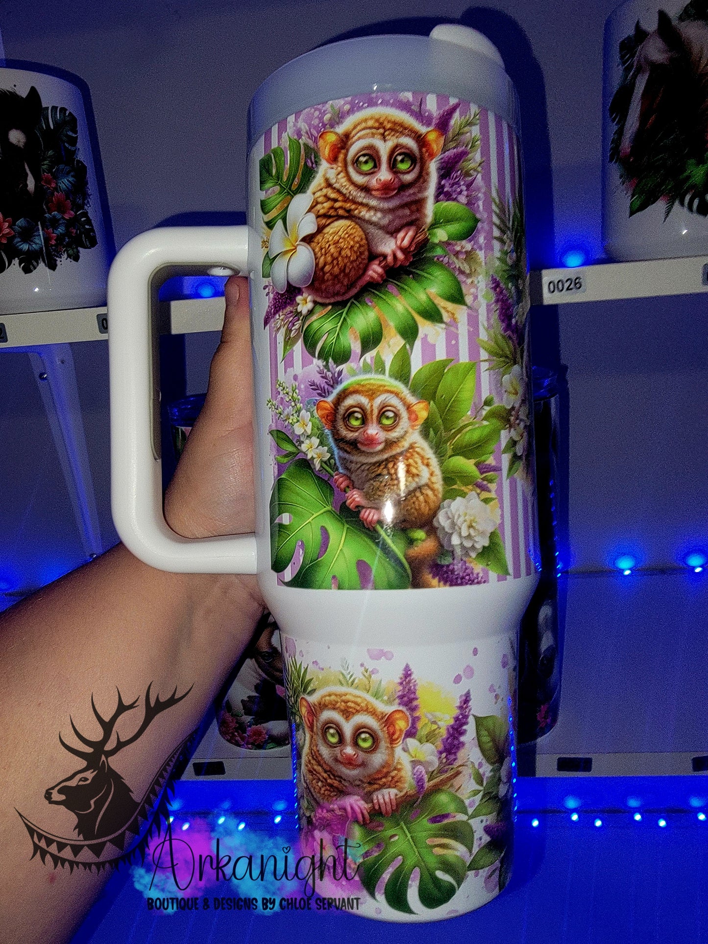 Gourde 40 oz sur commande - Collection Monstera & Animals - Singe Tarsier