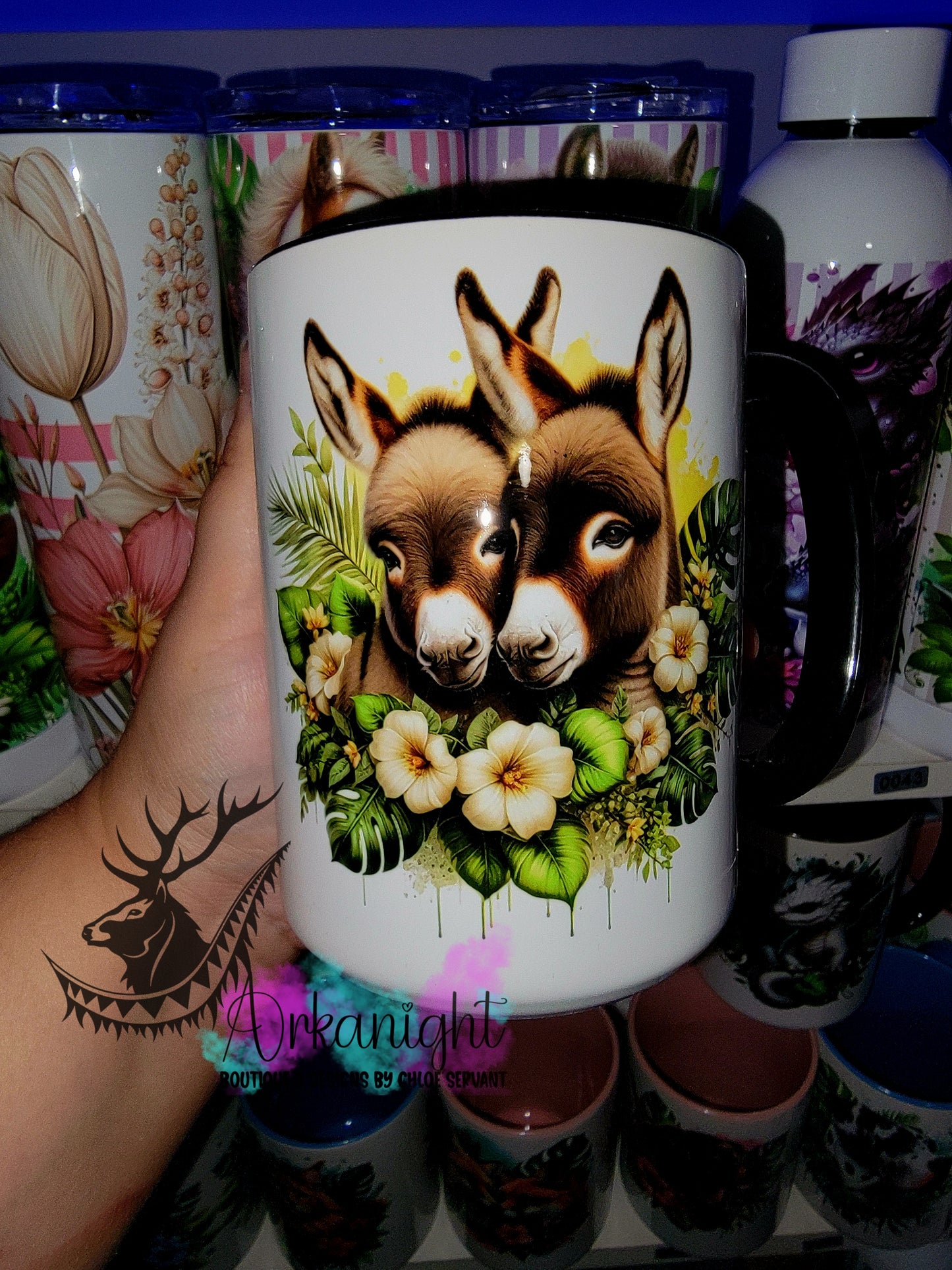 Tasse en céramique sur commande - 2 bébés ânes jaune