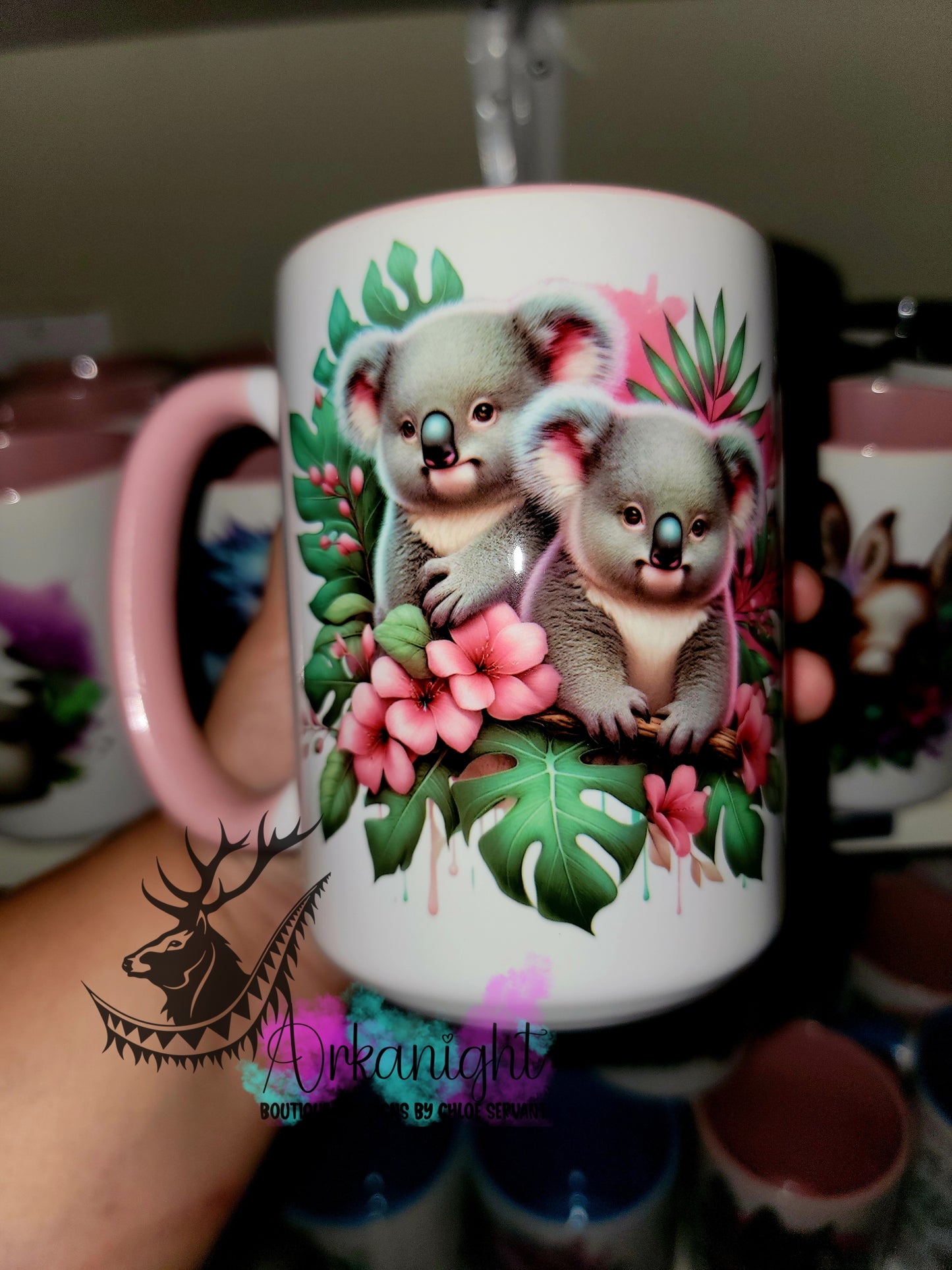 Tasse en céramique sur commande - Monstera & Couple de Koala