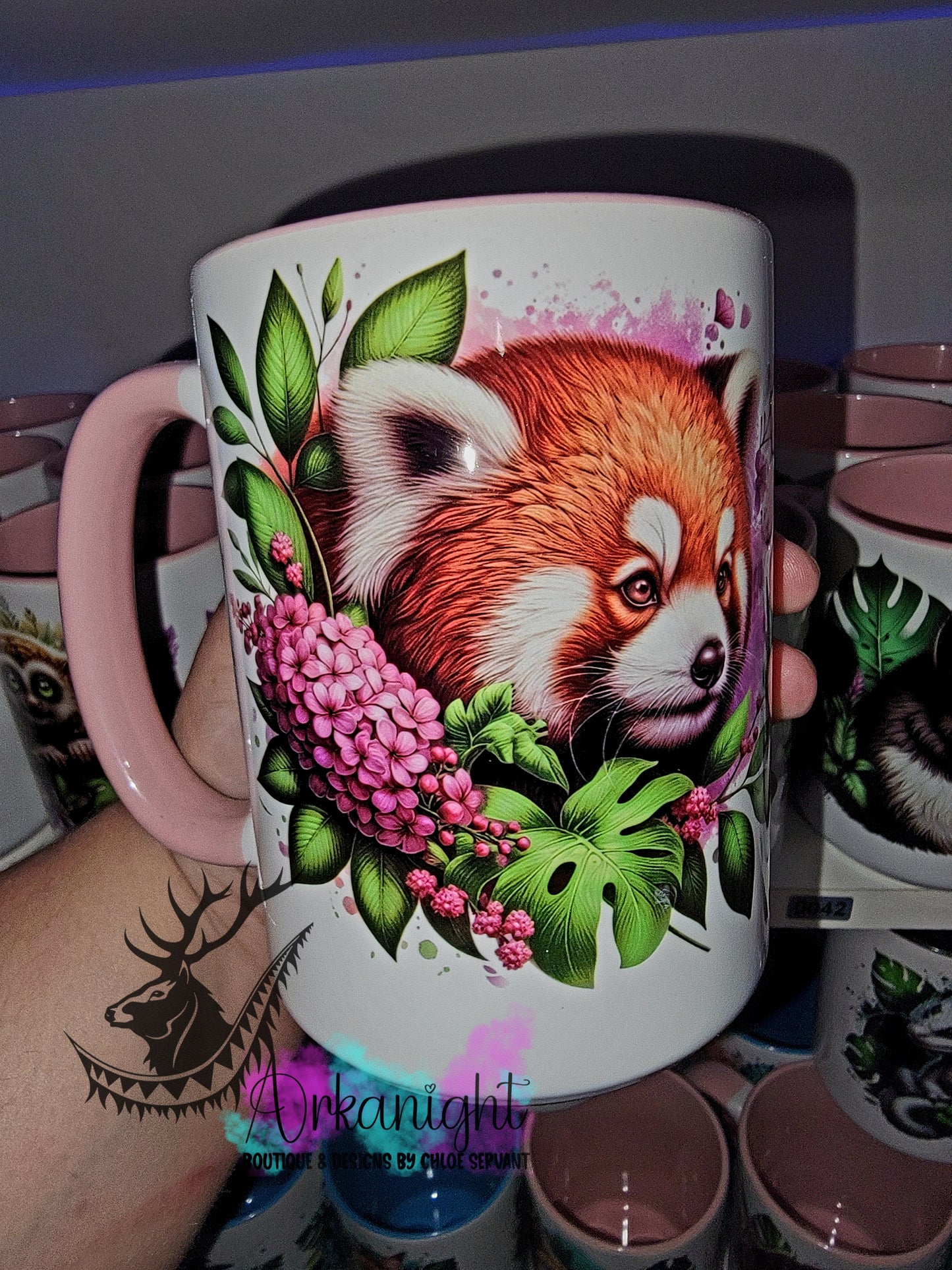 Tasse en céramique sur commande - Monstera & Panda Roux