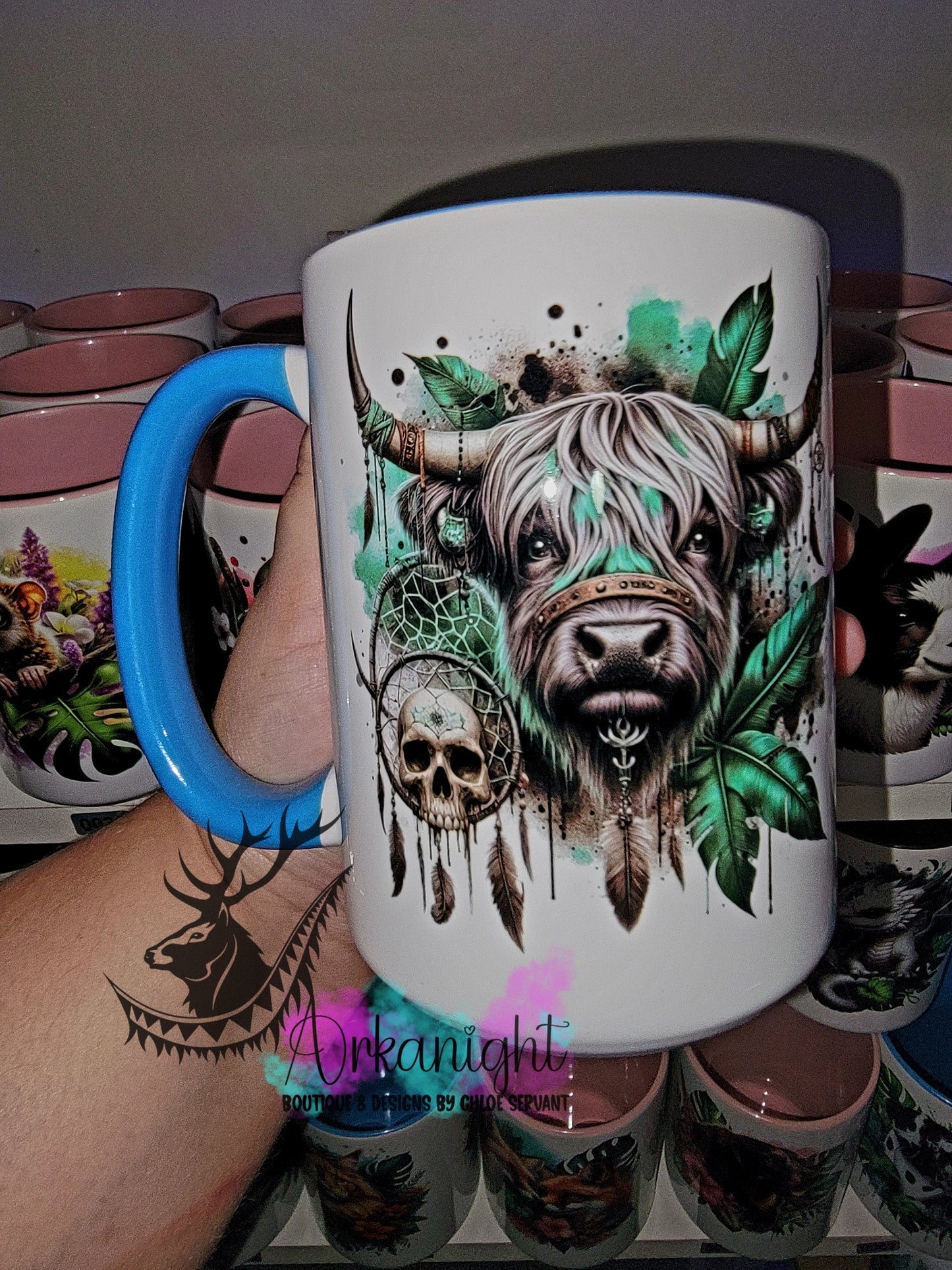 Tasse en céramique sur commande - Grey Highland Cow Horror