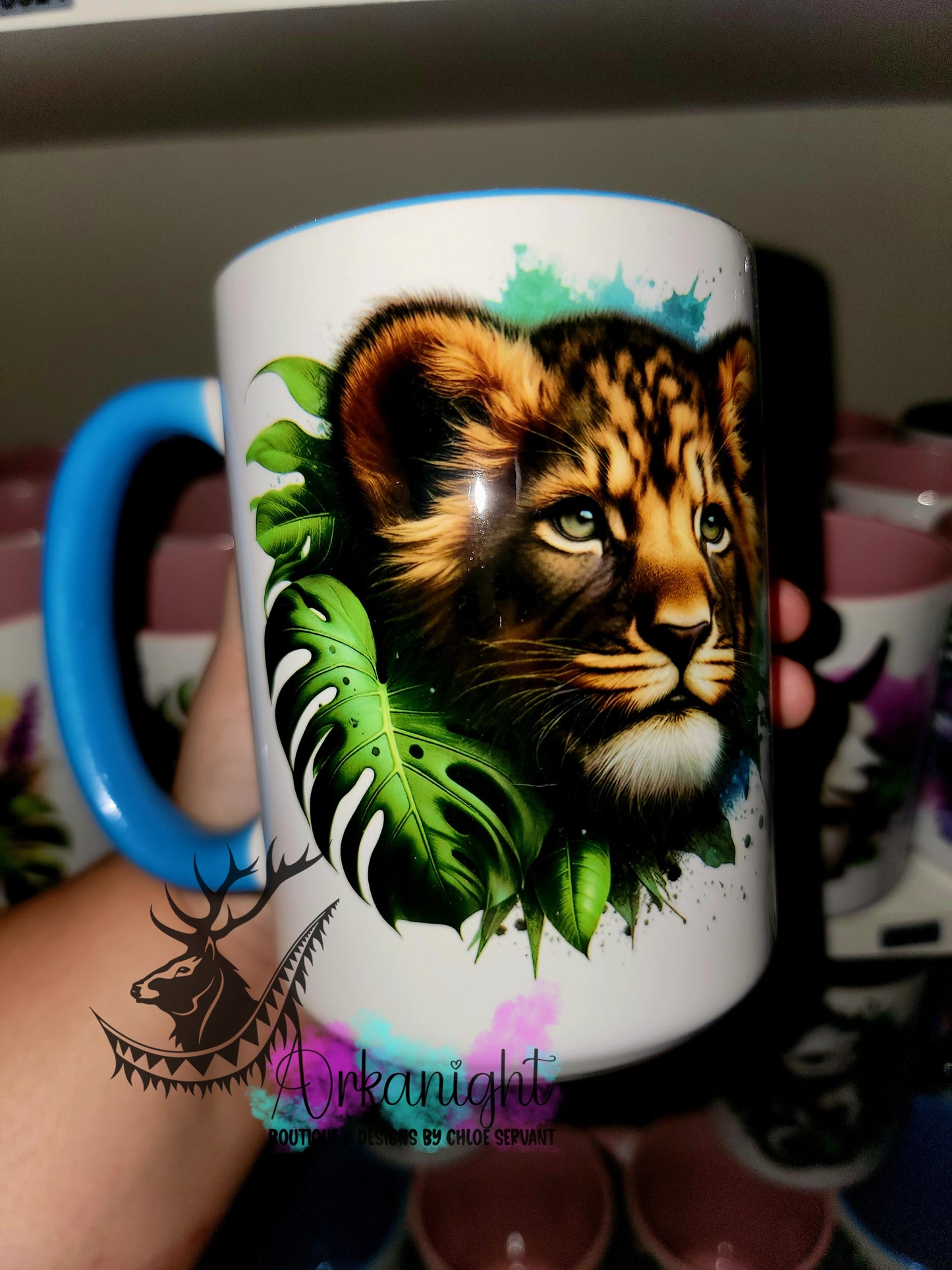 Tasse en céramique sur commande - Monstera & Lionceau