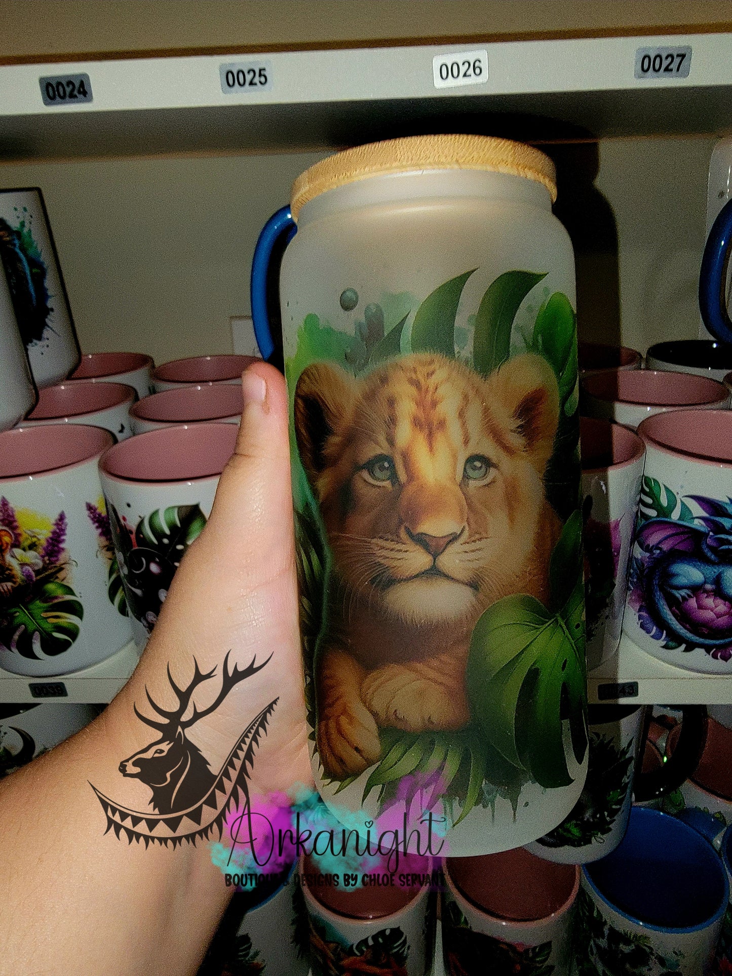 Verre en vitre givré 16oz & Couvercle en Bambou - Lionceau