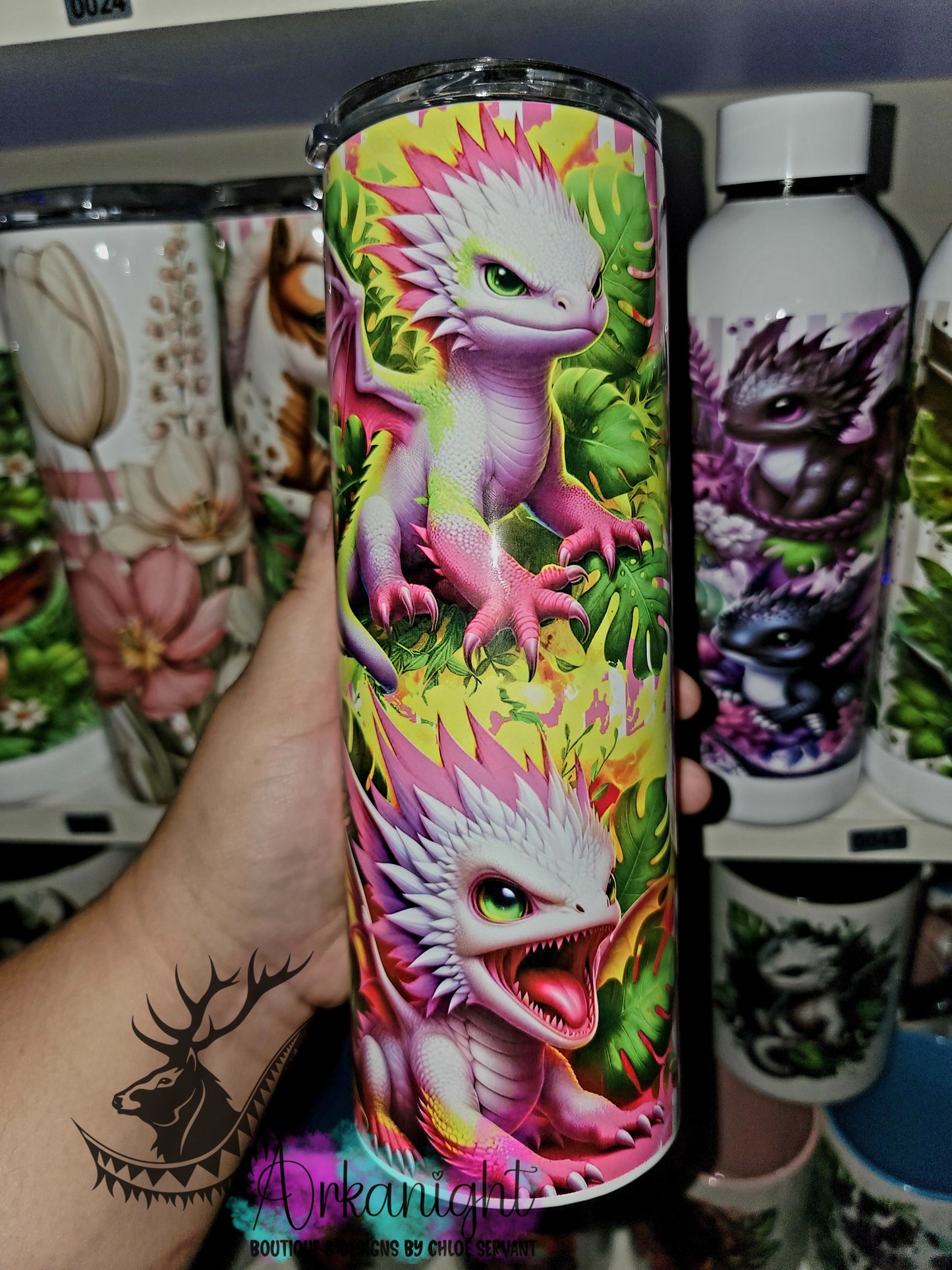 Gourde sur commande - Collection Monstera & Bébé Dragon - Rose Néon