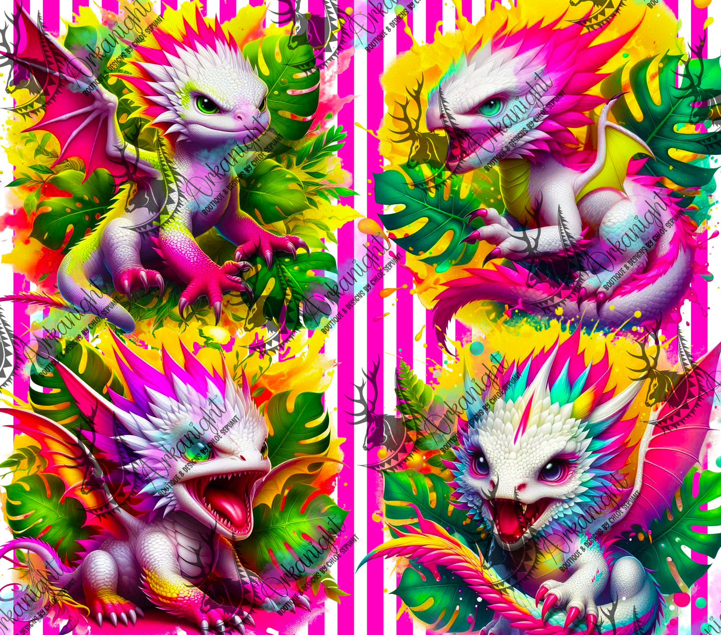 Numérique - Collection Monstera & Bébé Dragon - Rose Néon