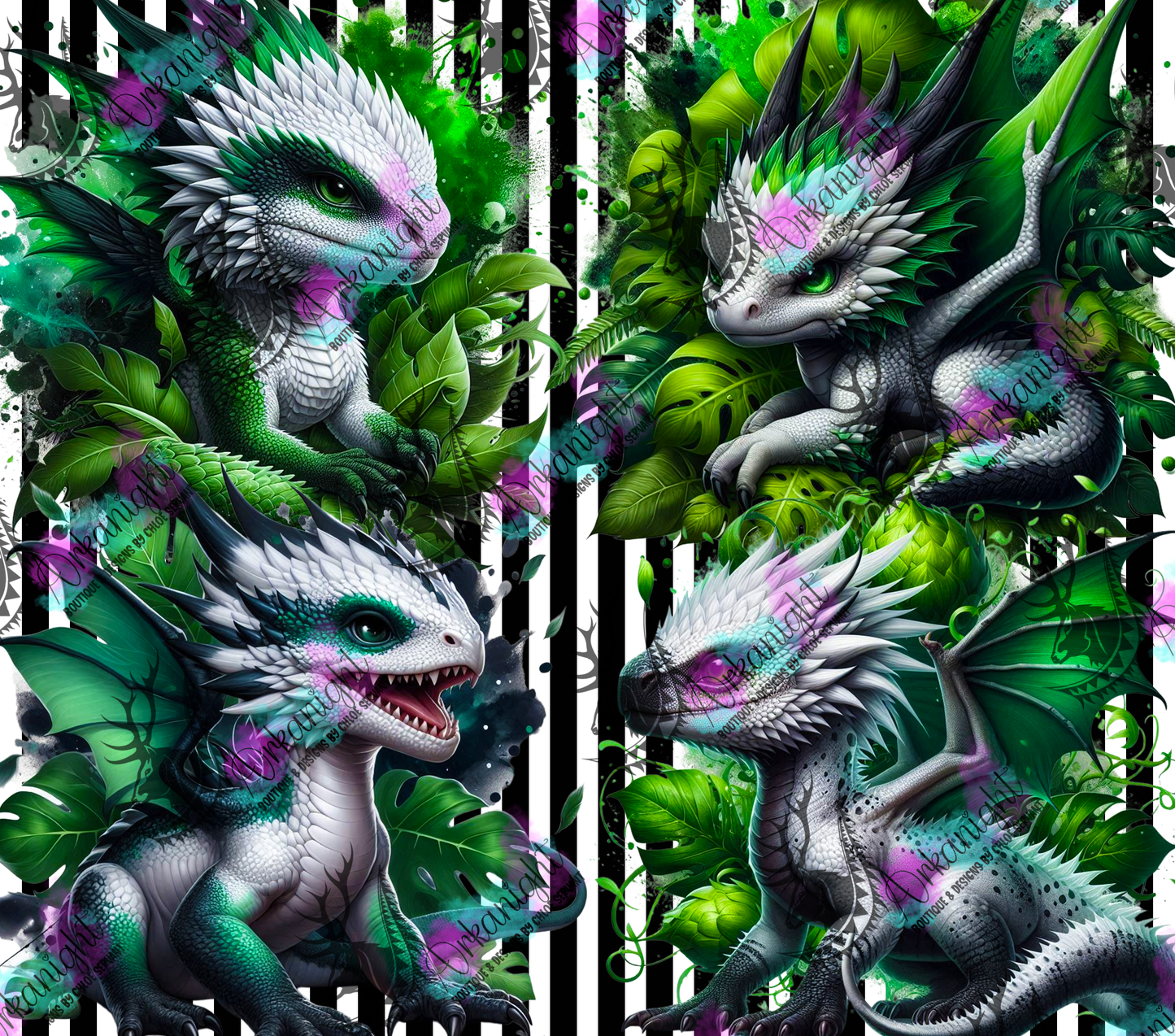 Numérique - Collection Monstera & Bébé Dragon - Blanc & Vert foncé