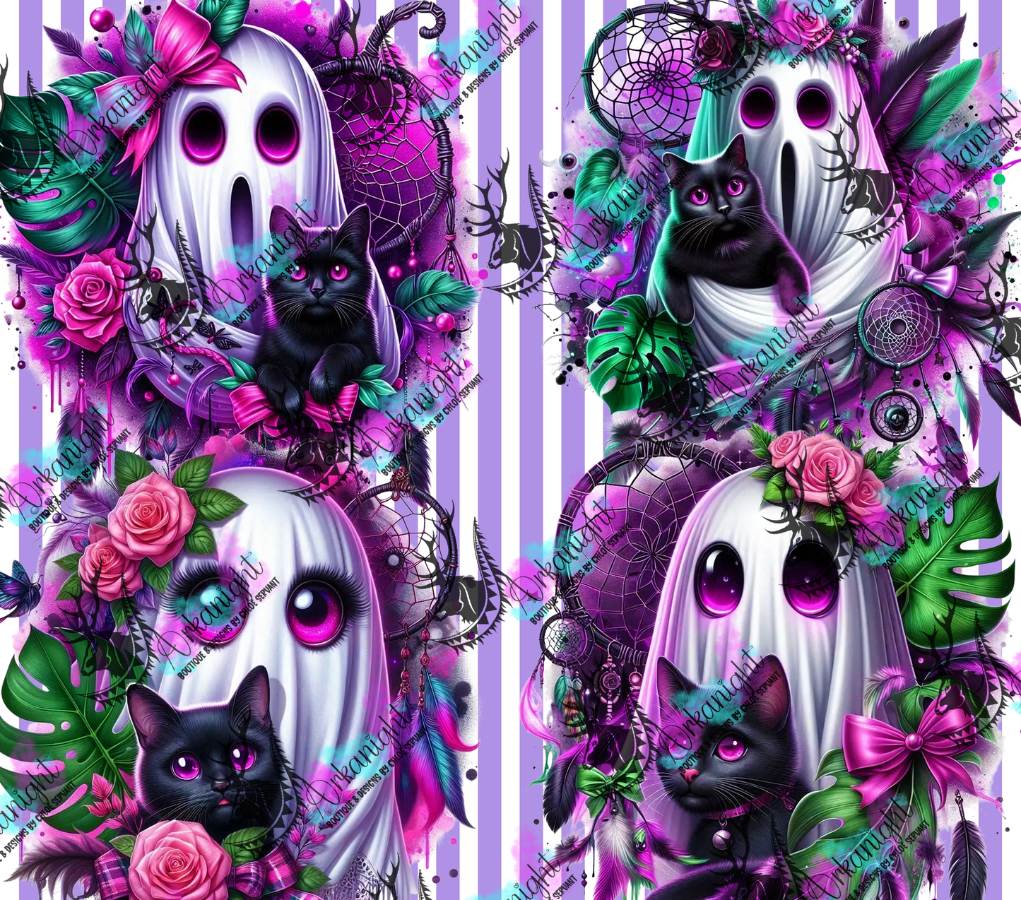 Numérique - Collection Monstera & Halloween 2025 - Cute Purple Ghost with Black Cat