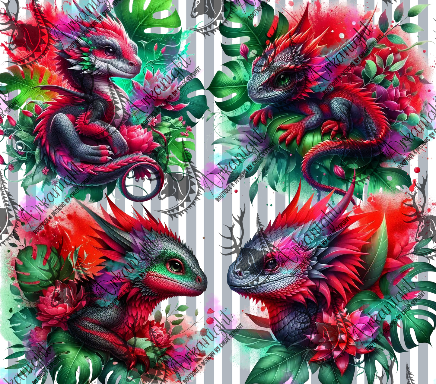 Numérique - Collection Monstera & Bébé Dragon- Gris & Rouge