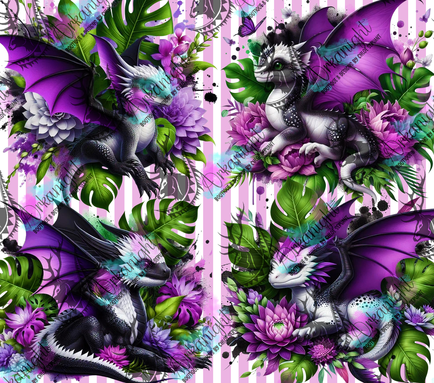 Numérique - Collection Monstera & Bébé Dragon- Noir, Blanc & Mauve