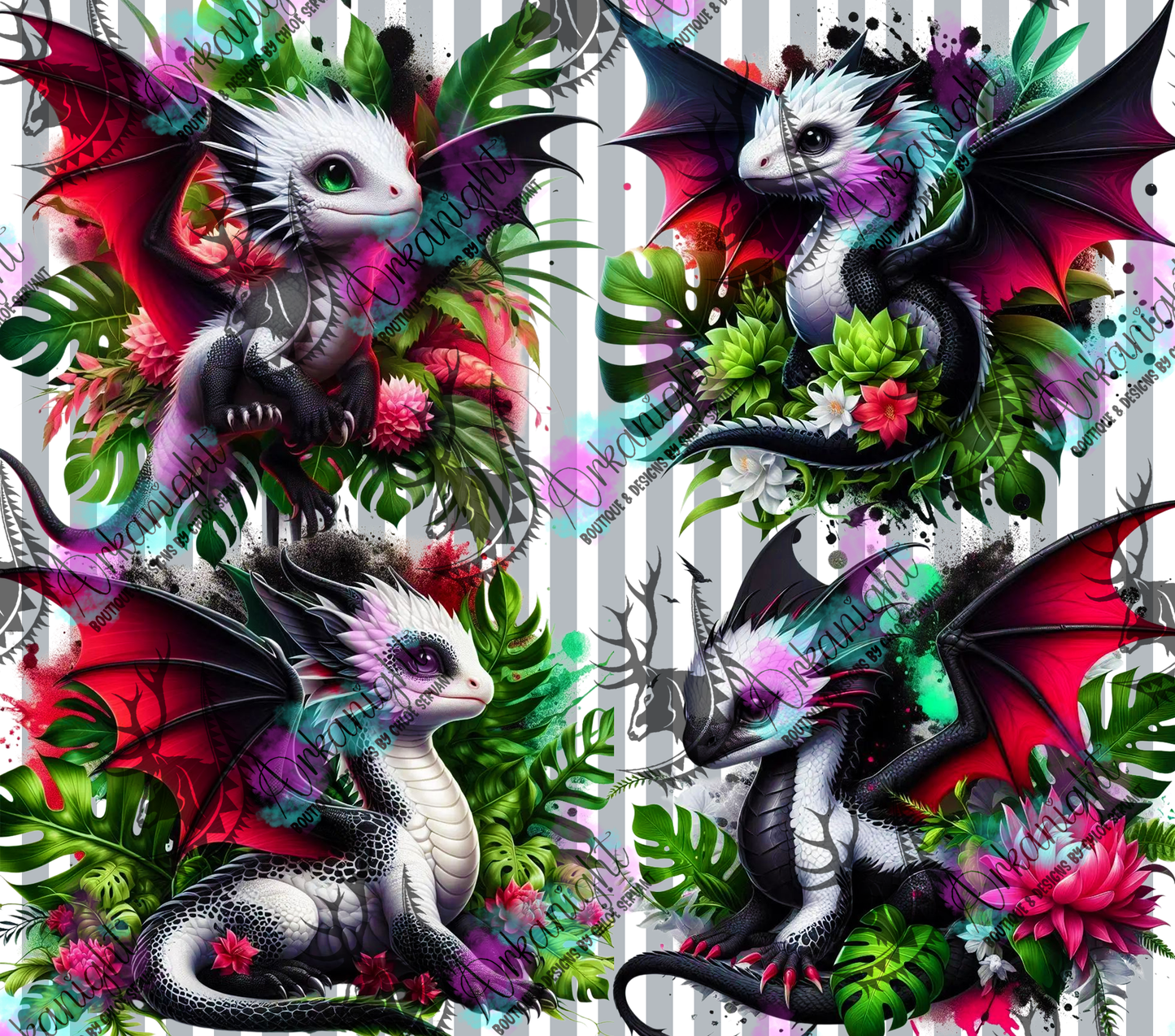 Numérique - Collection Monstera & Bébé Dragon- Blanc, Noir & Rouge
