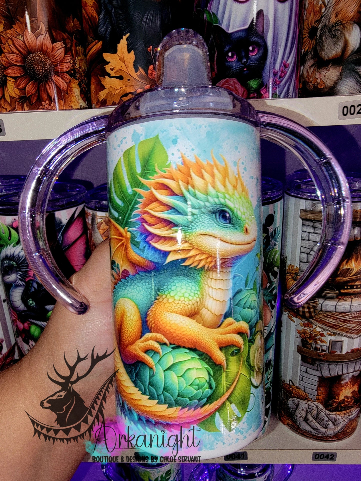 Gourde - Biberon Évolutif sur commande - Bébé Dragon Turquoise & Pêche