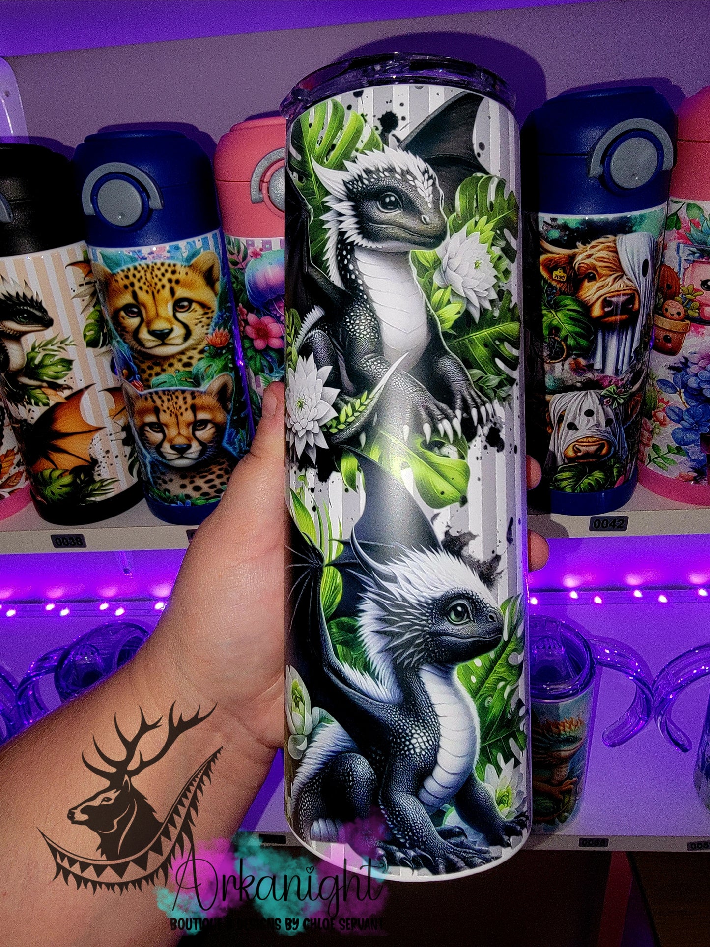 Gourde sur commande - Collection Monstera & Bébé Dragon - Noir & Blanc