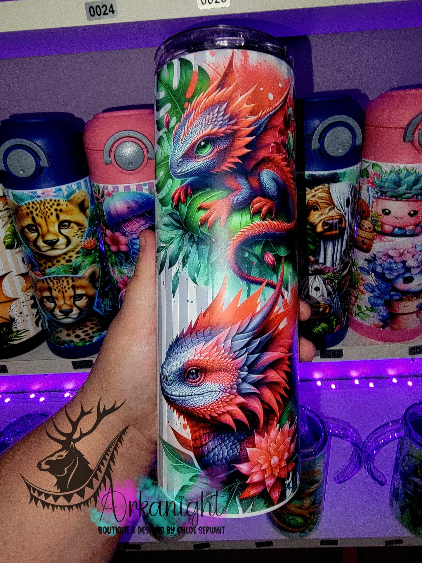 Gourde sur commande - Collection Monstera & Bébé Dragon - Gris & Rouge