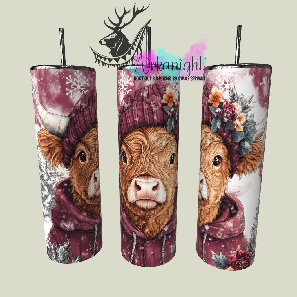 Gourde sur commande - Collection Hiver & Noël 2025 - Vache Highland Rousse - Bourgogne