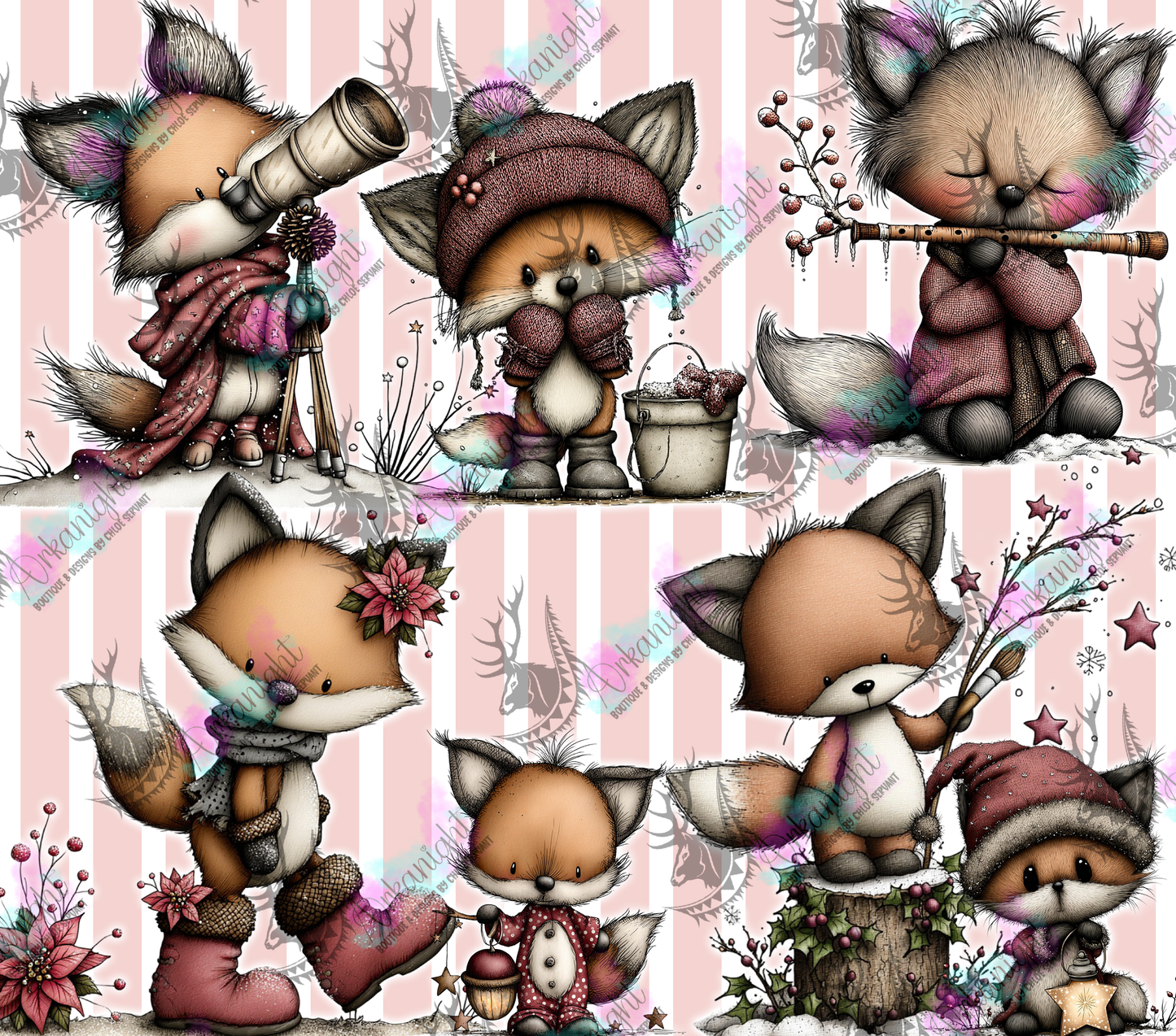 Numérique - Collection Hiver & Noël 2025 Vintage - Renards Festifs