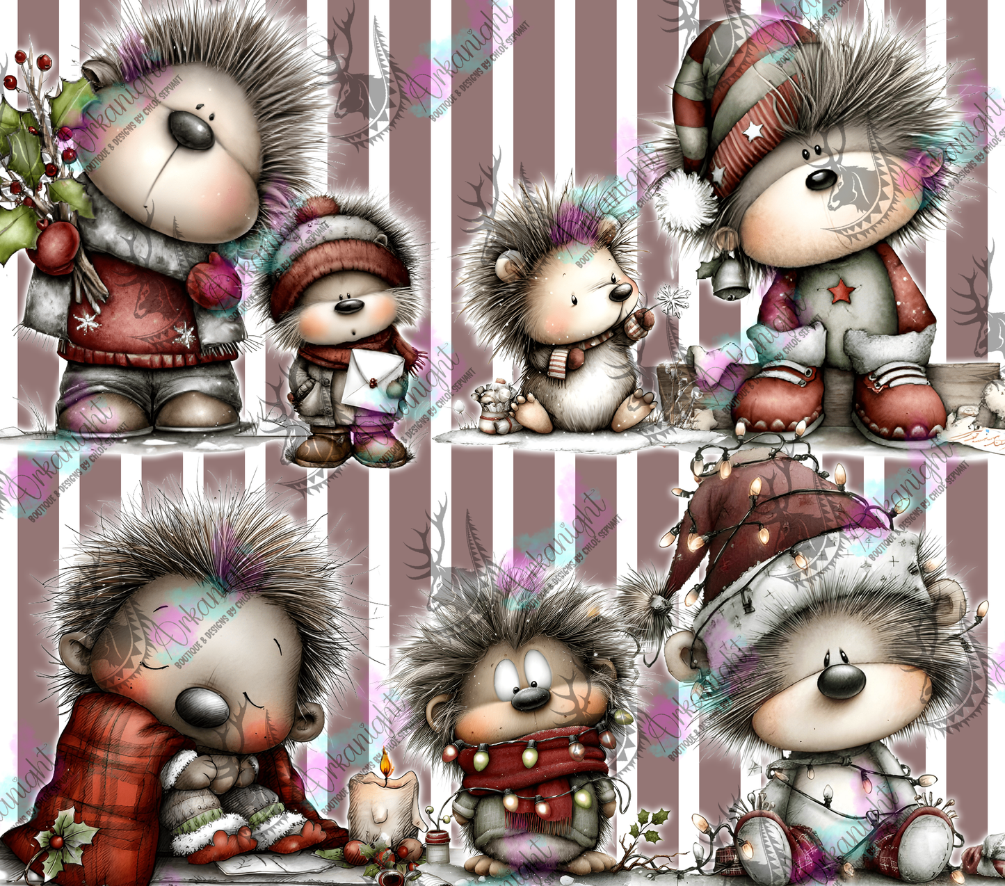 Numérique - Collection Hiver & Noël 2025 Vintage - Hérisson Festifs