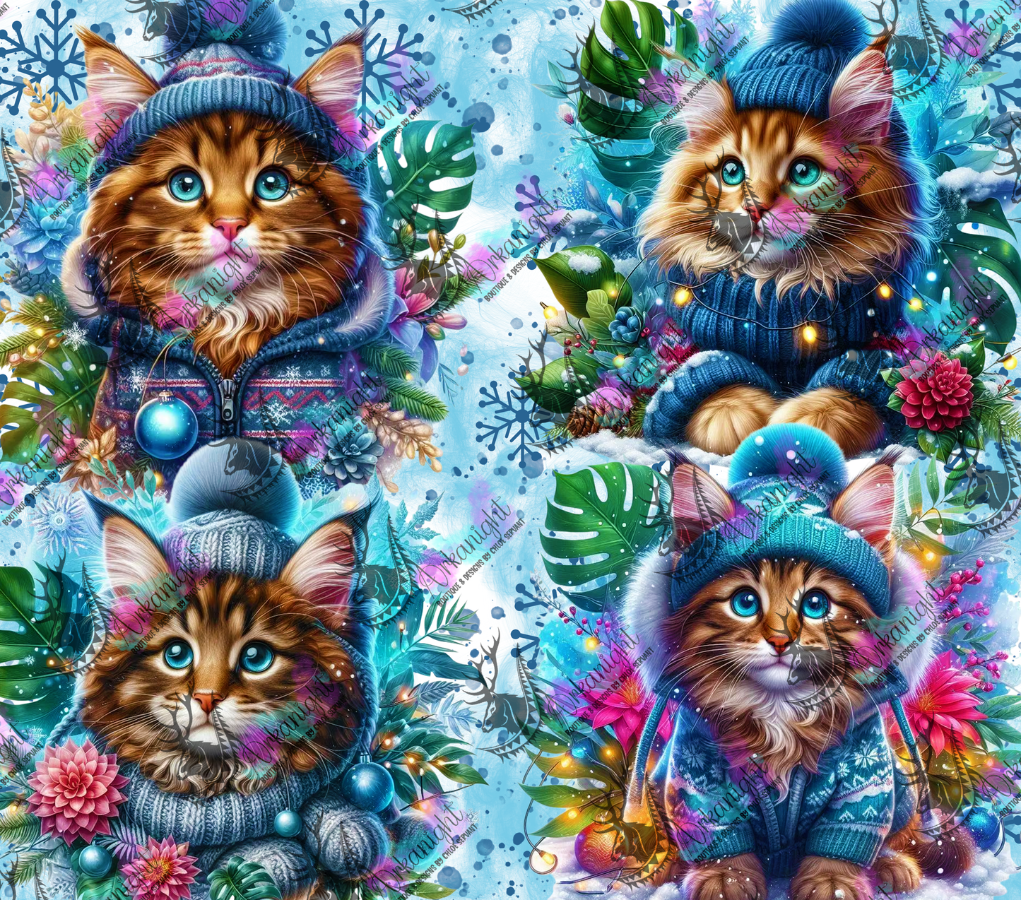 Numérique - Collection Hiver, Monstera & Chats - Chaton Mainecoon Tigré Brun