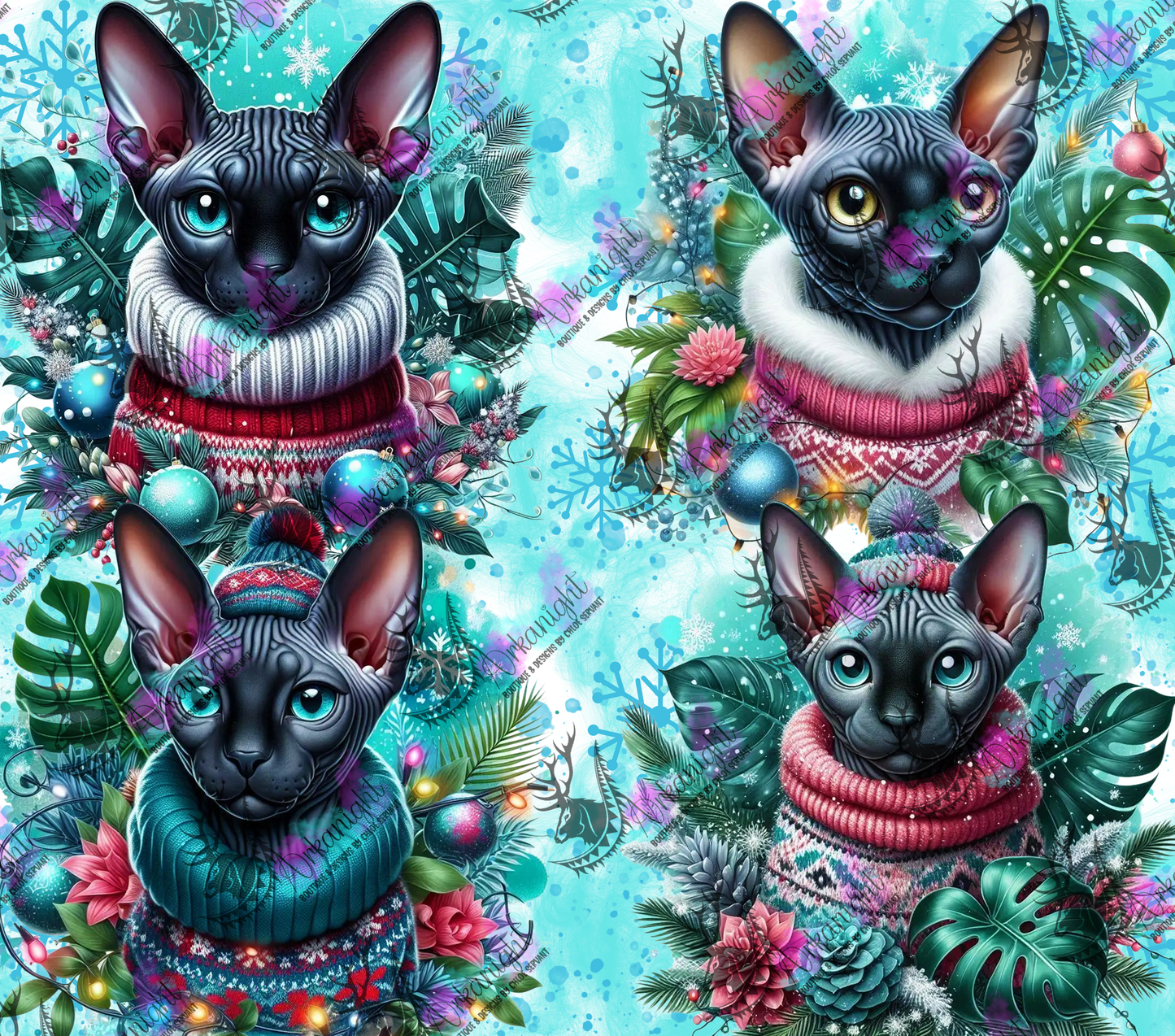 Numérique - Collection Hiver, Monstera & Chats - Spynx Noir