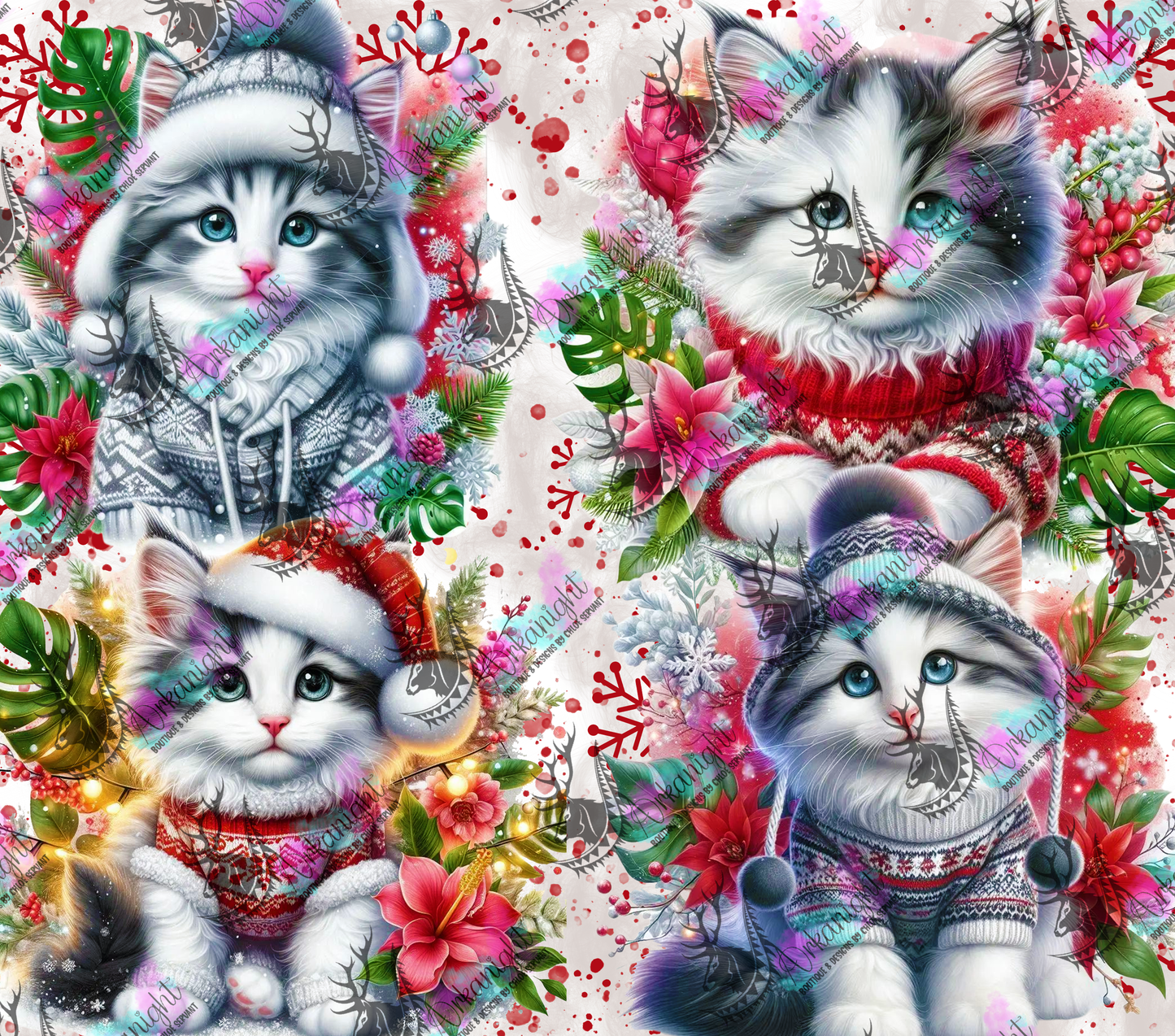 Numérique - Collection Hiver, Monstera & Chats - Chaton Mainecoon Blanc & Gris