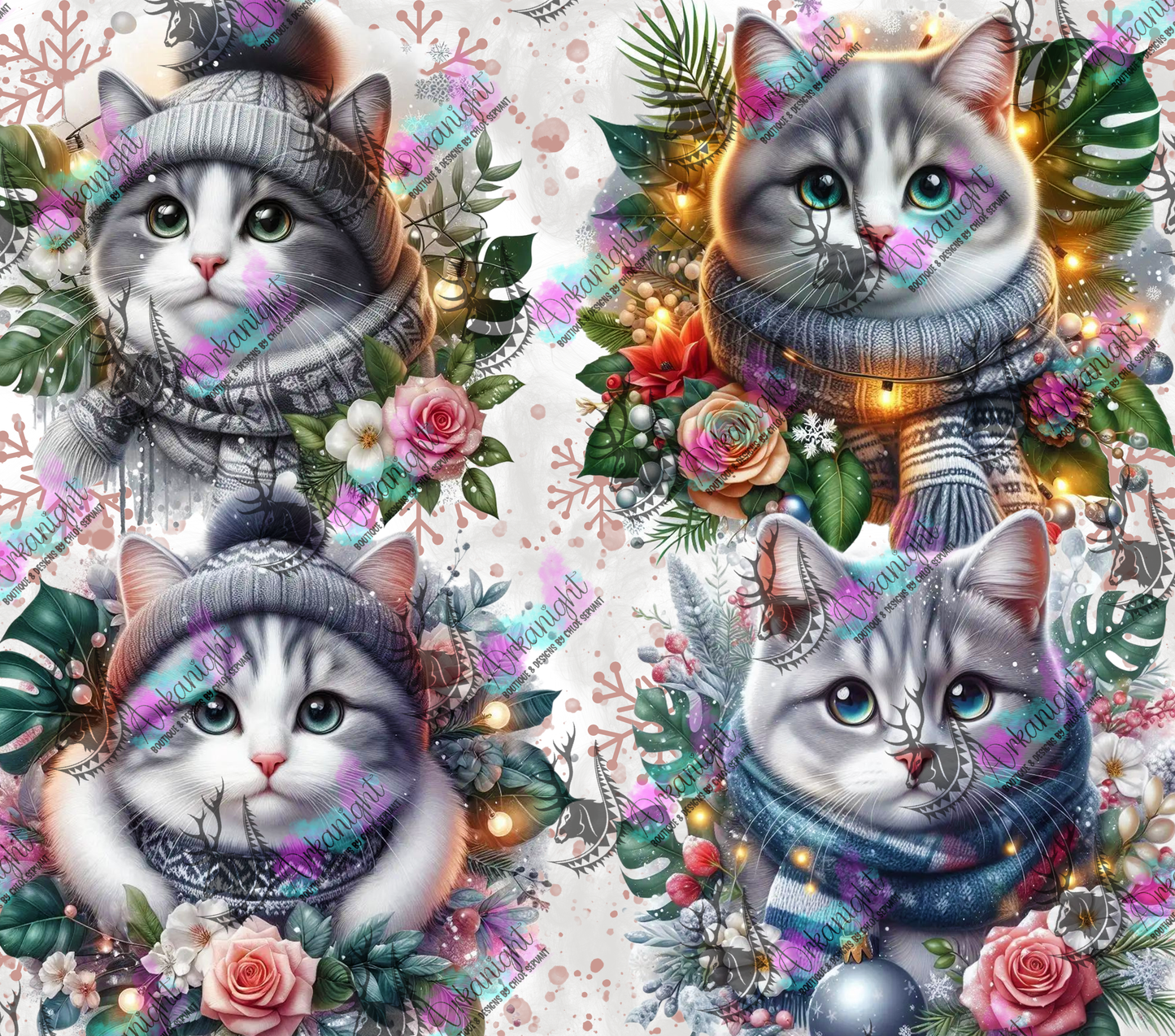 Numérique - Collection Hiver, Monstera & Chats - Chat Gris & Blanc