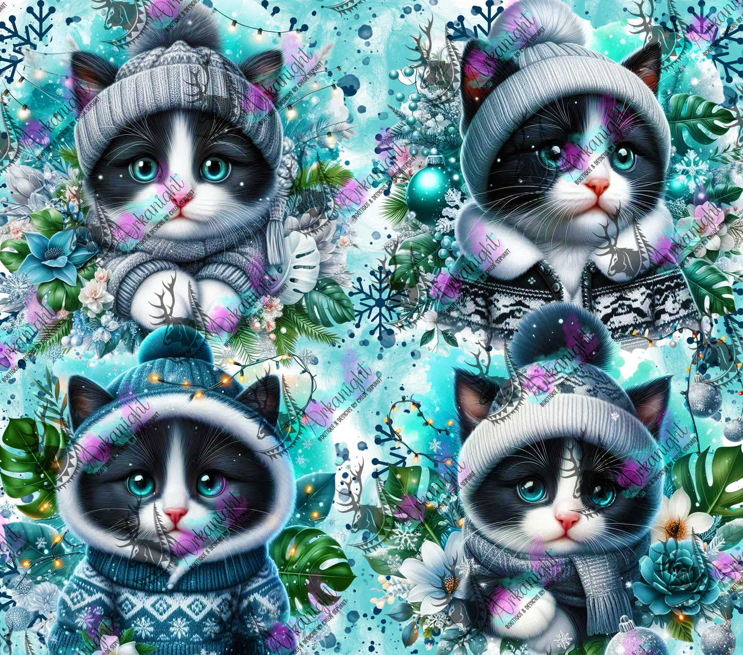 Numérique - Collection Hiver, Monstera & Chats - Chaton Noir & Blanc