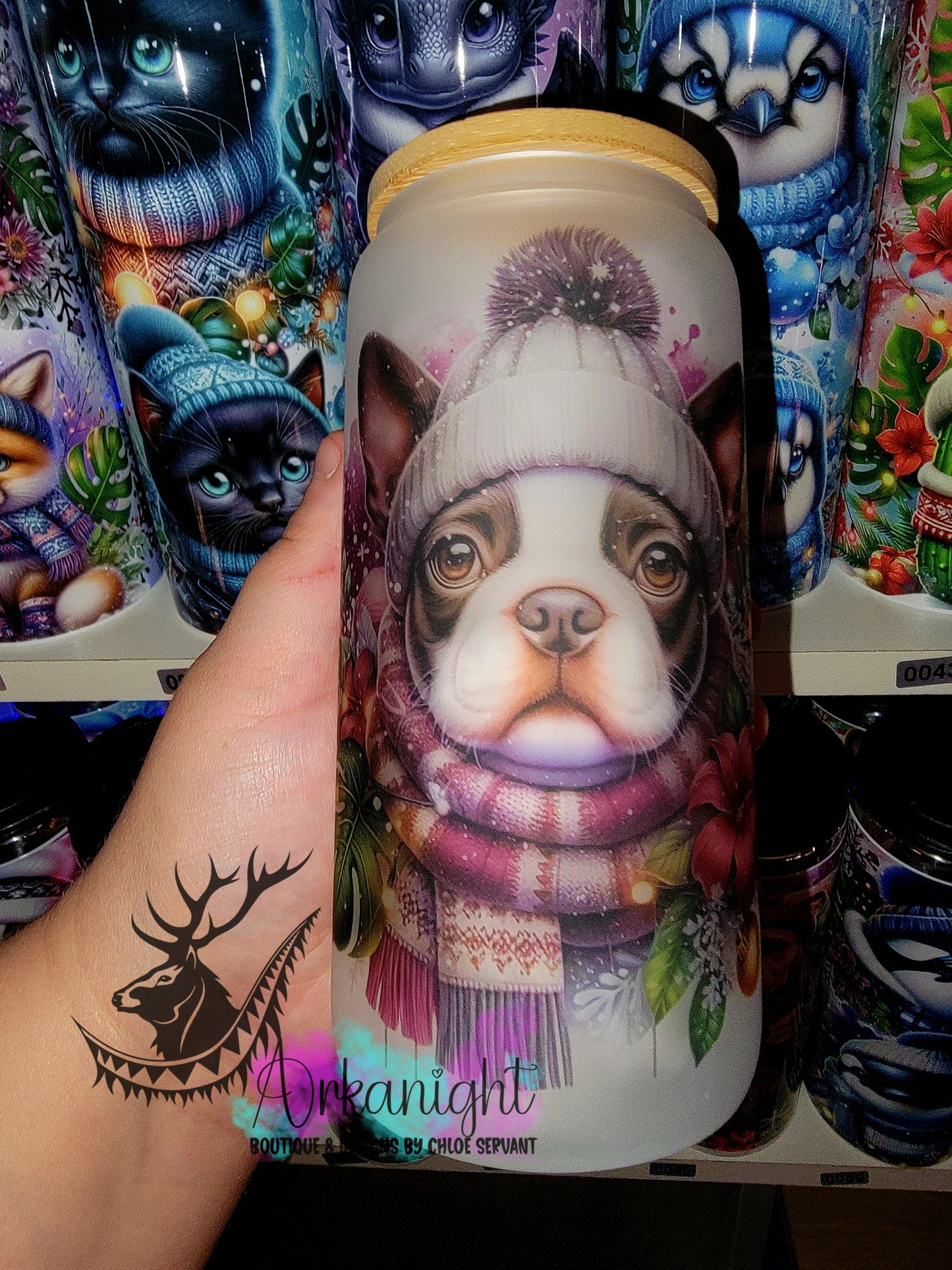 Verre en vitre givré 16oz & Couvercle en Bambou - Collection Hiver 2025 - Boston Terrier